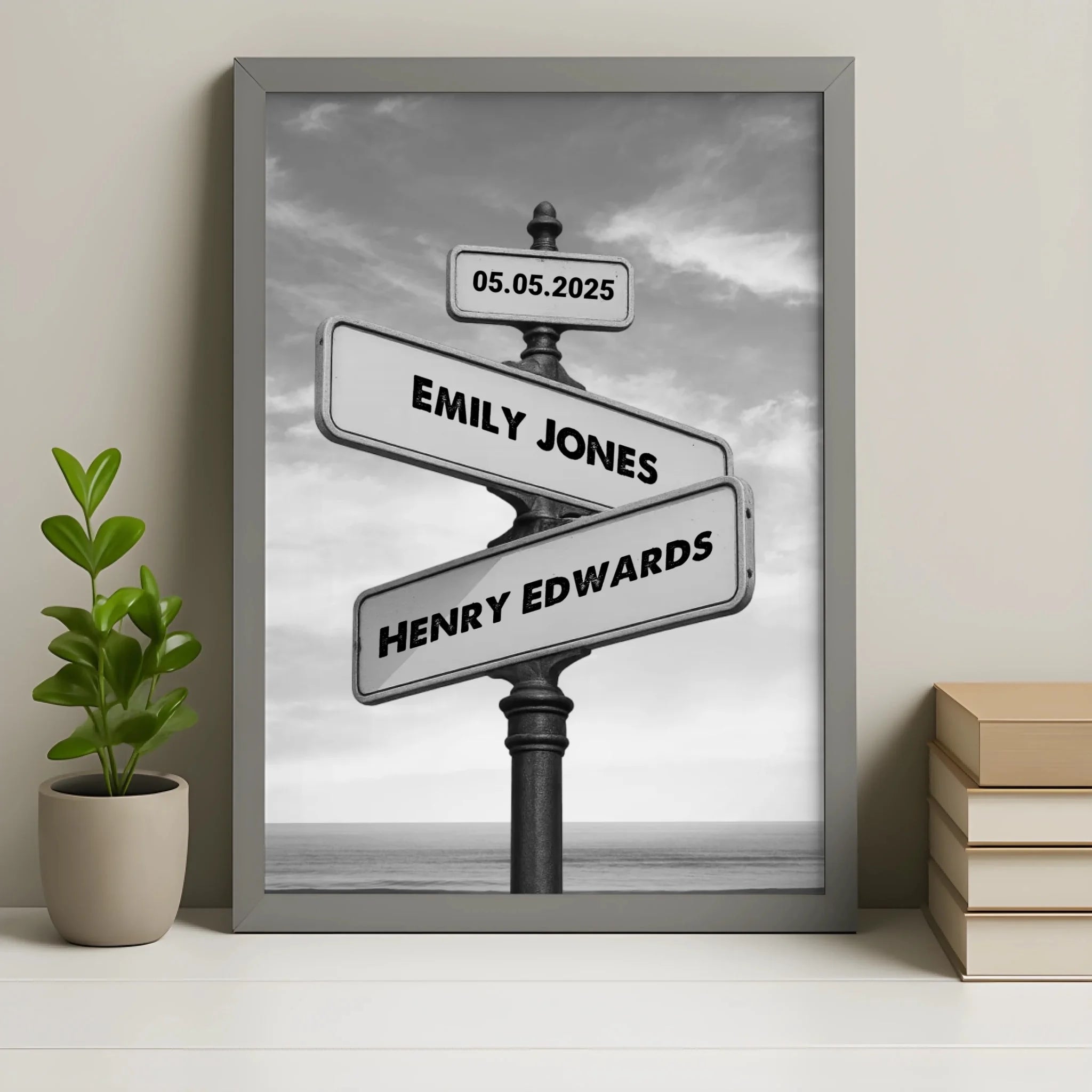 Grey finish custom couples street sign photo frame