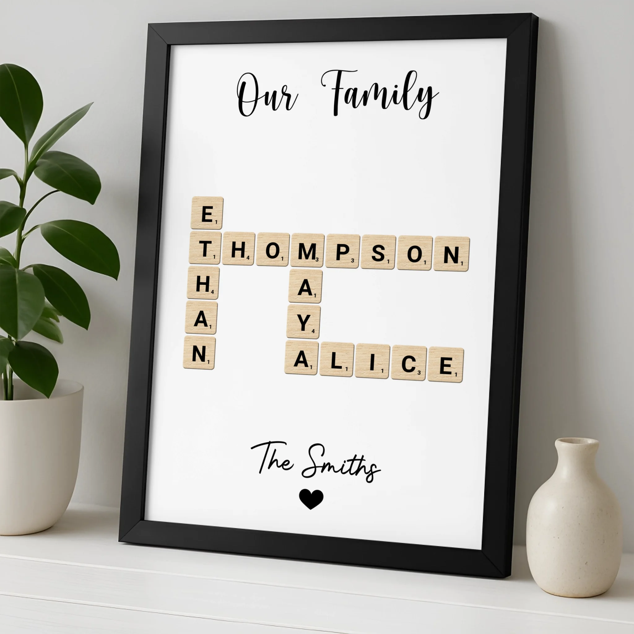 Personalised Photo Frame | Family Crossword | Custom Wall Art & Parents Gift - Up to 6 Names
