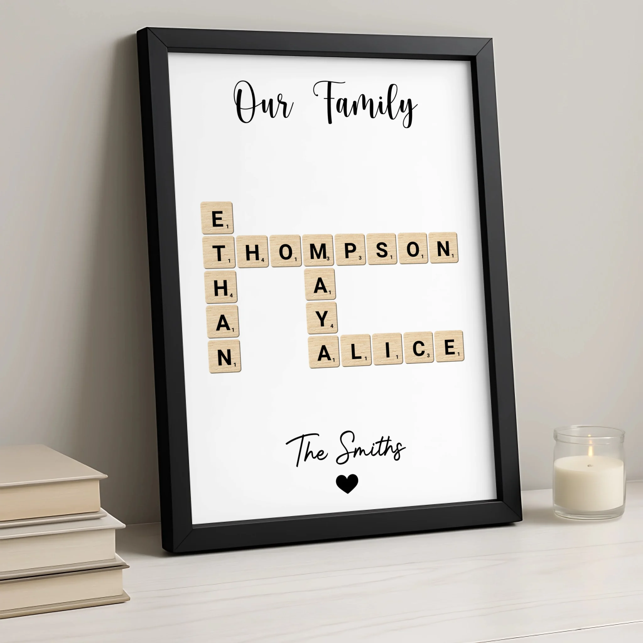 Personalised Photo Frame | Family Crossword | Custom Wall Art & Parents Gift - Up to 6 Names