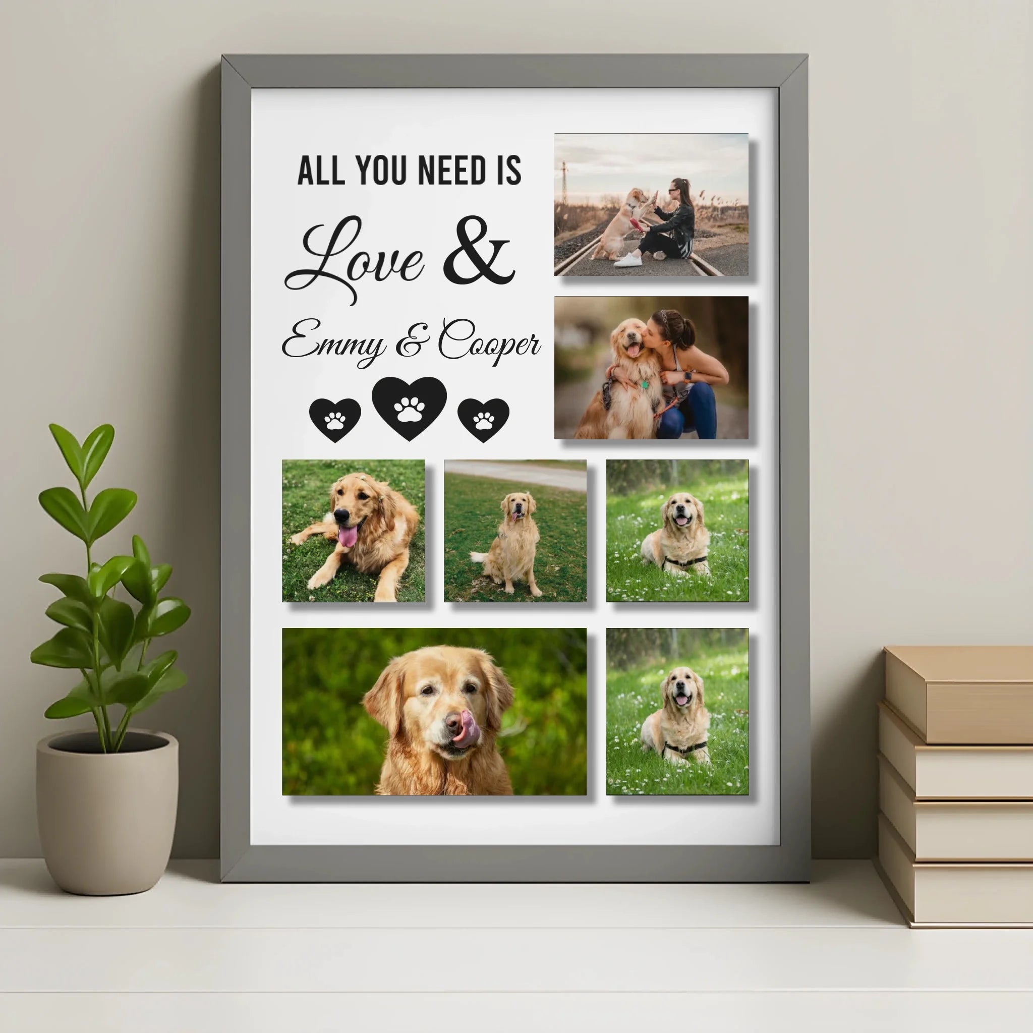 Personalised pet photo collage frame in grey finish