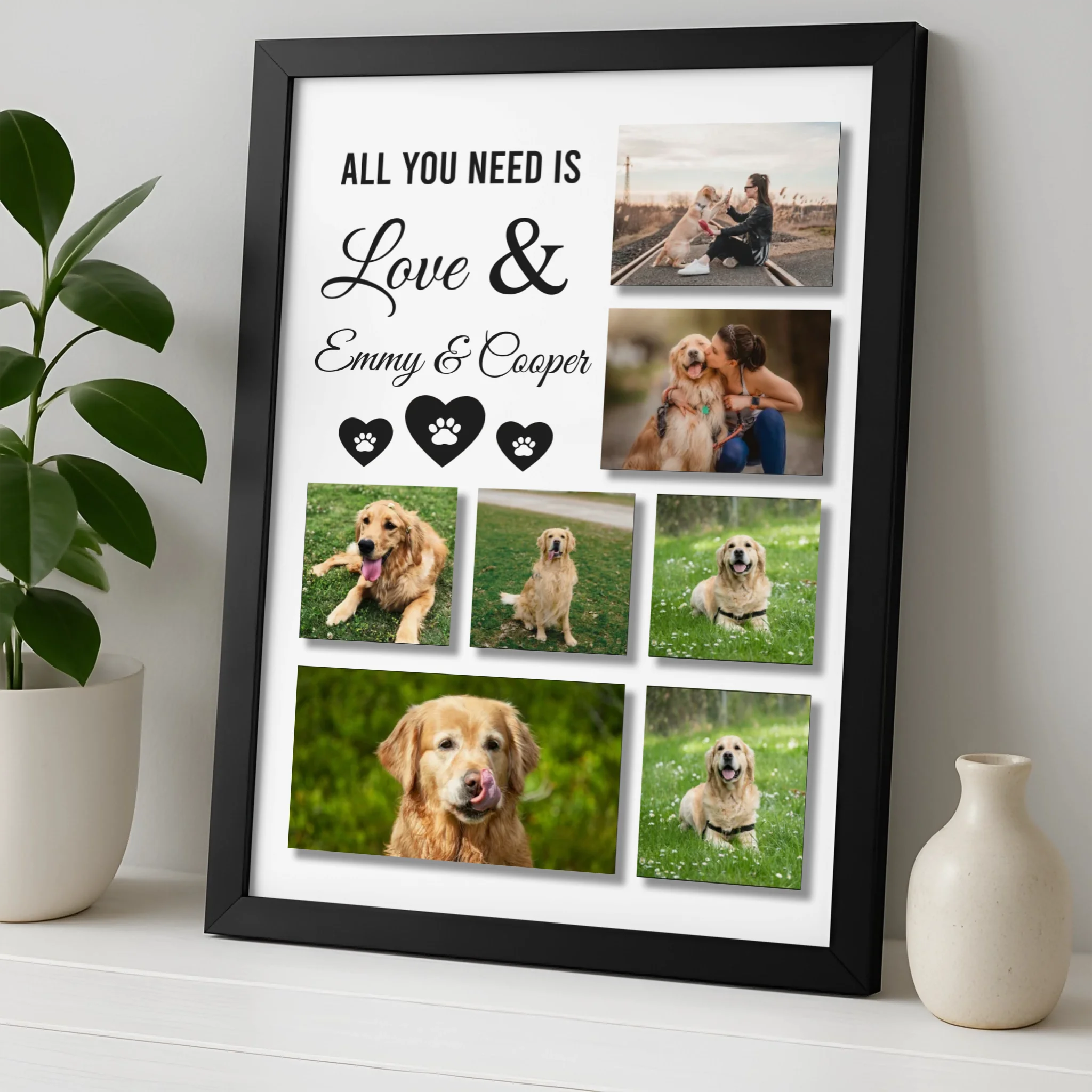 Custom pet photo collage frame with cat photos printed in A4 size
