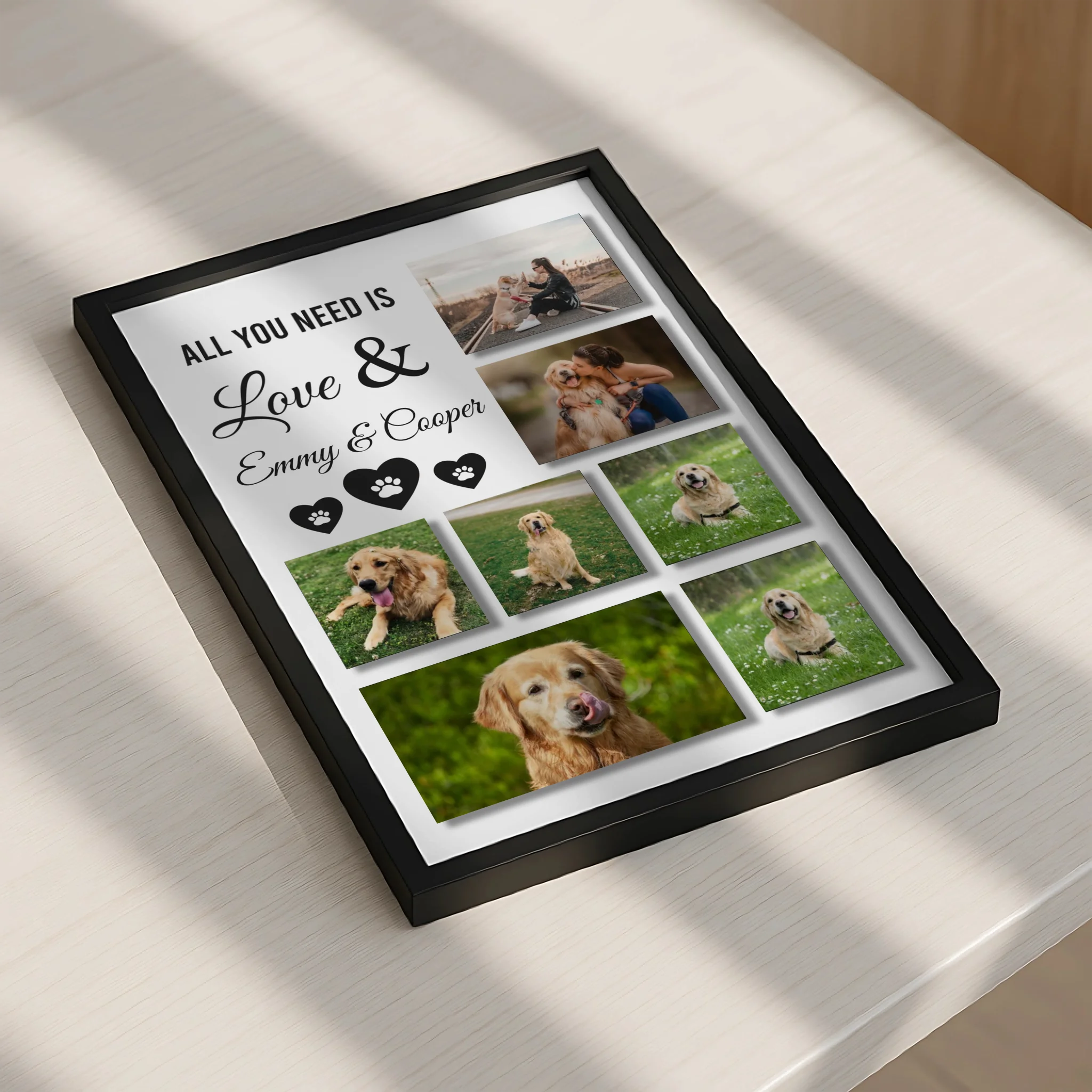 Personalised cat photo collage frame with six photos arranged in a grid
