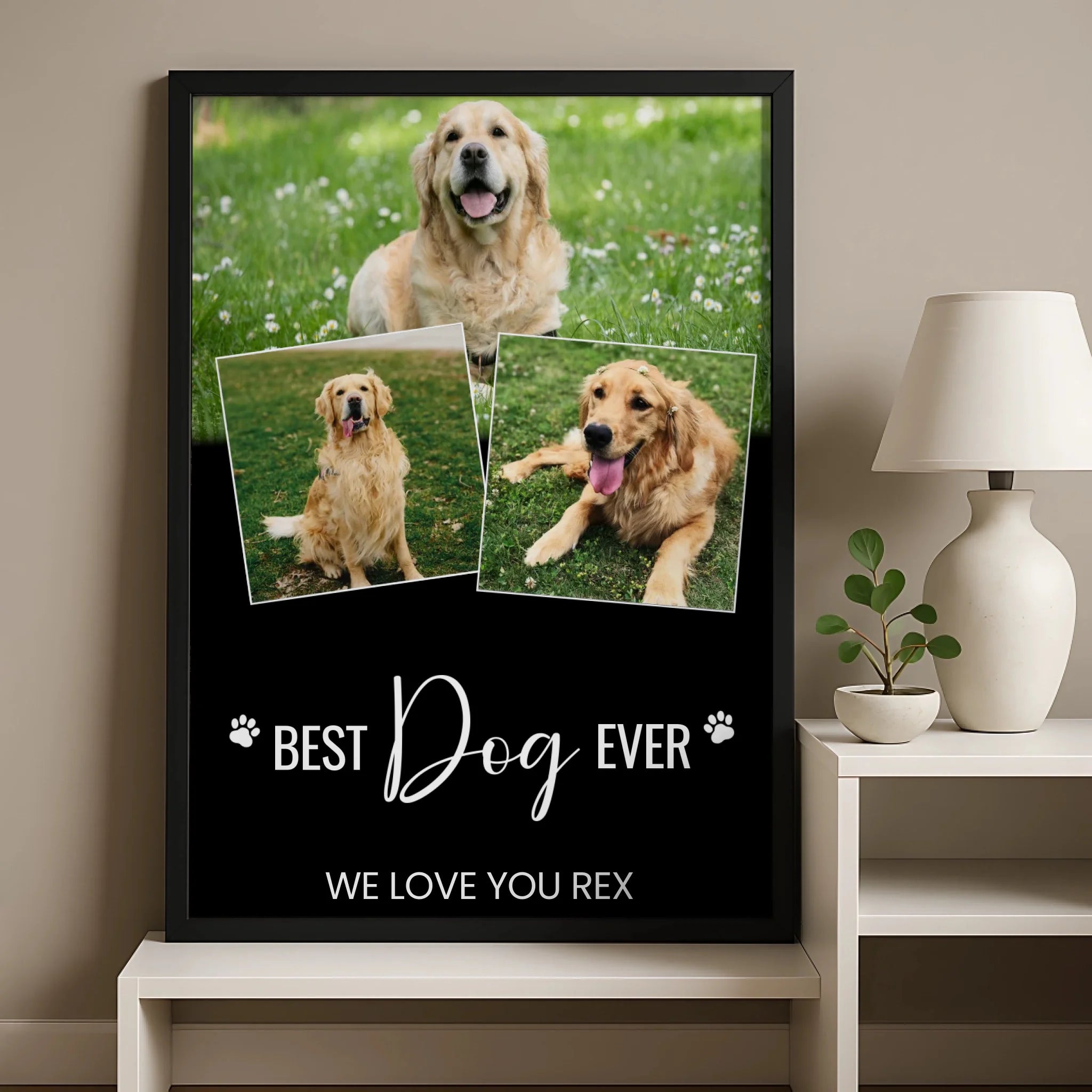 Personalised dog collage photo frame printed in A3 size with multiple pet images
