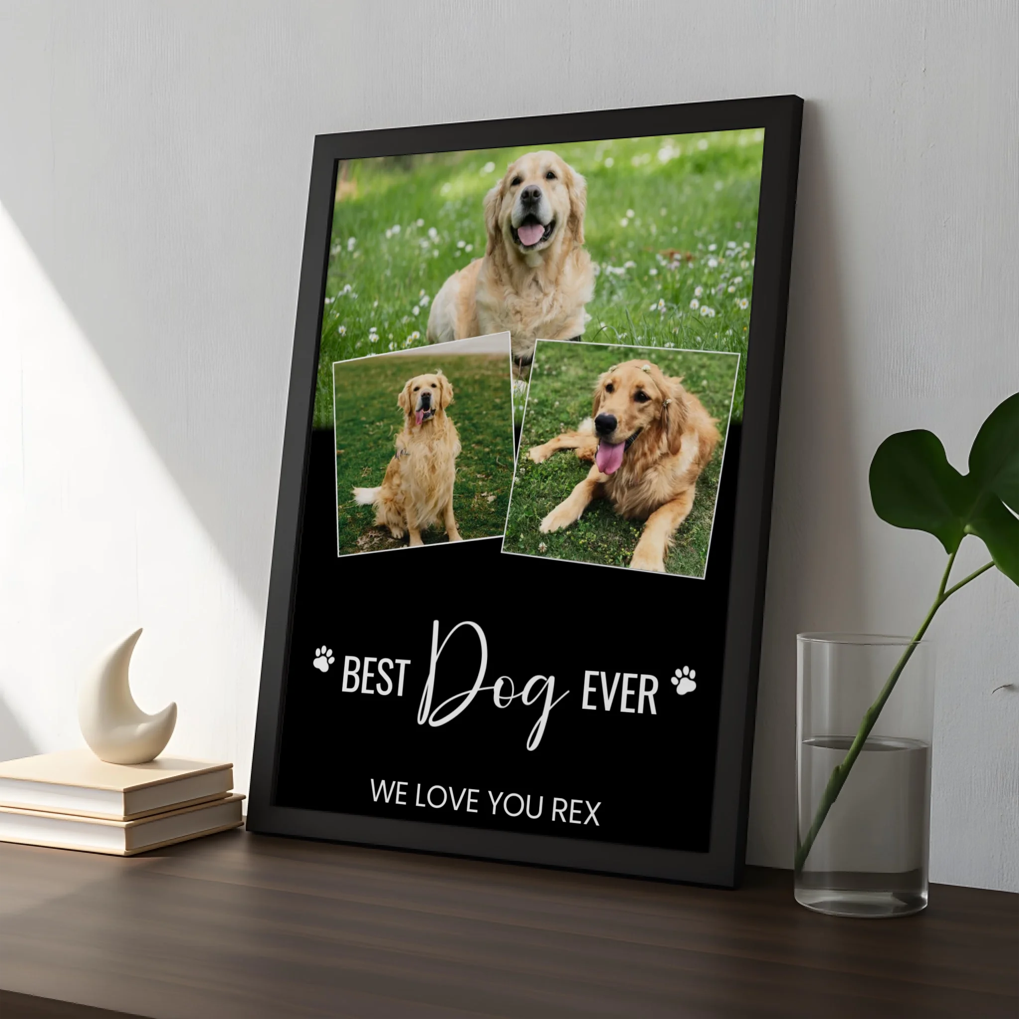 Personalised photo frame with dog pictures as a custom pet wall art gift