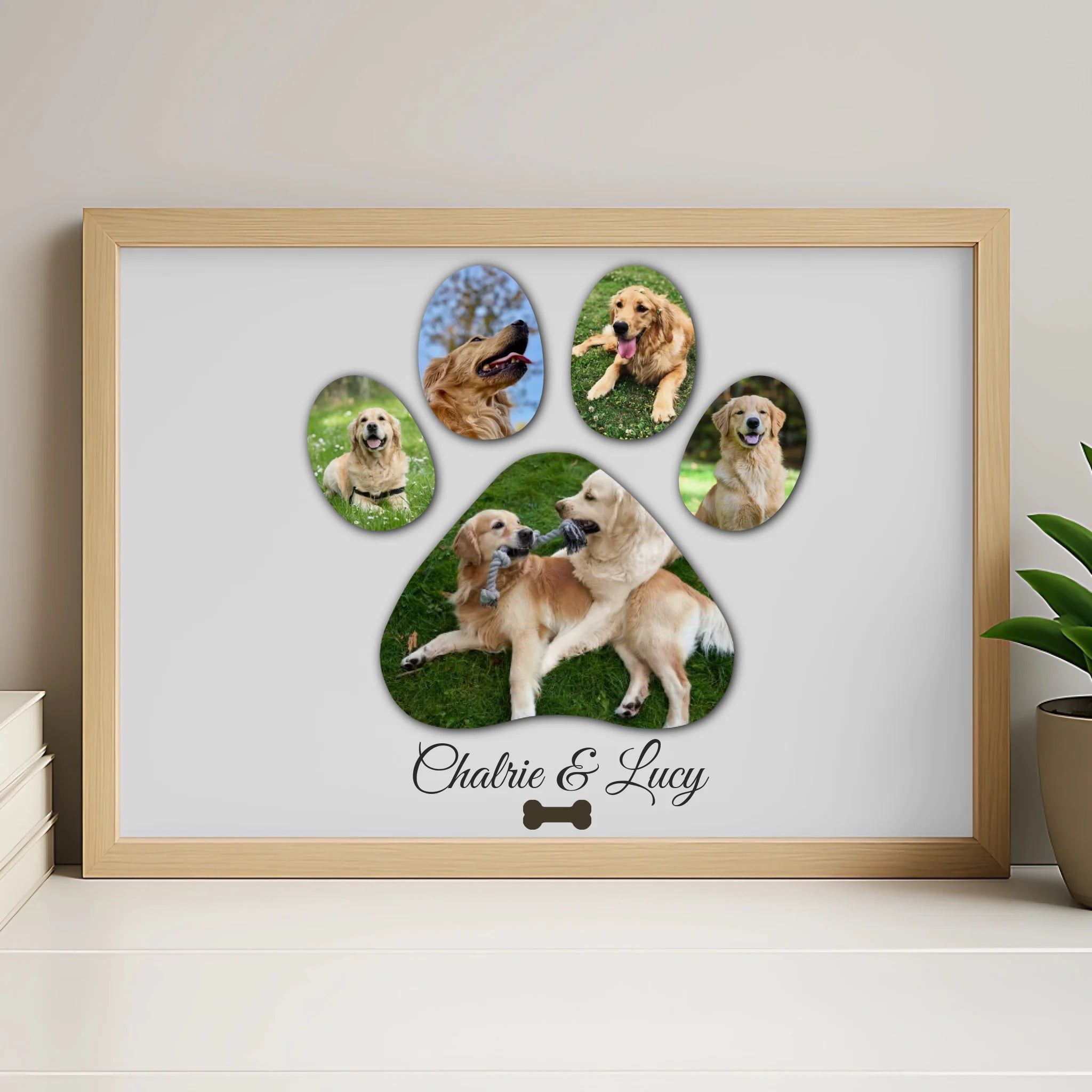Personalised paw print dog photo frame in white finish