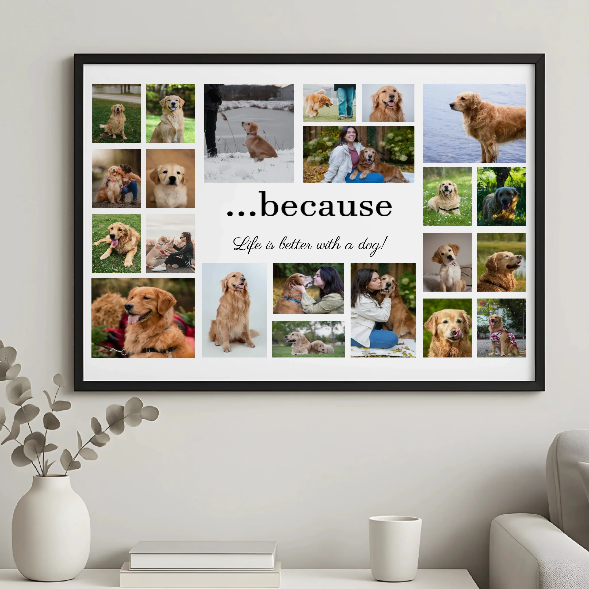 Custom dog picture collage frame in A3 size with quote personalisation
