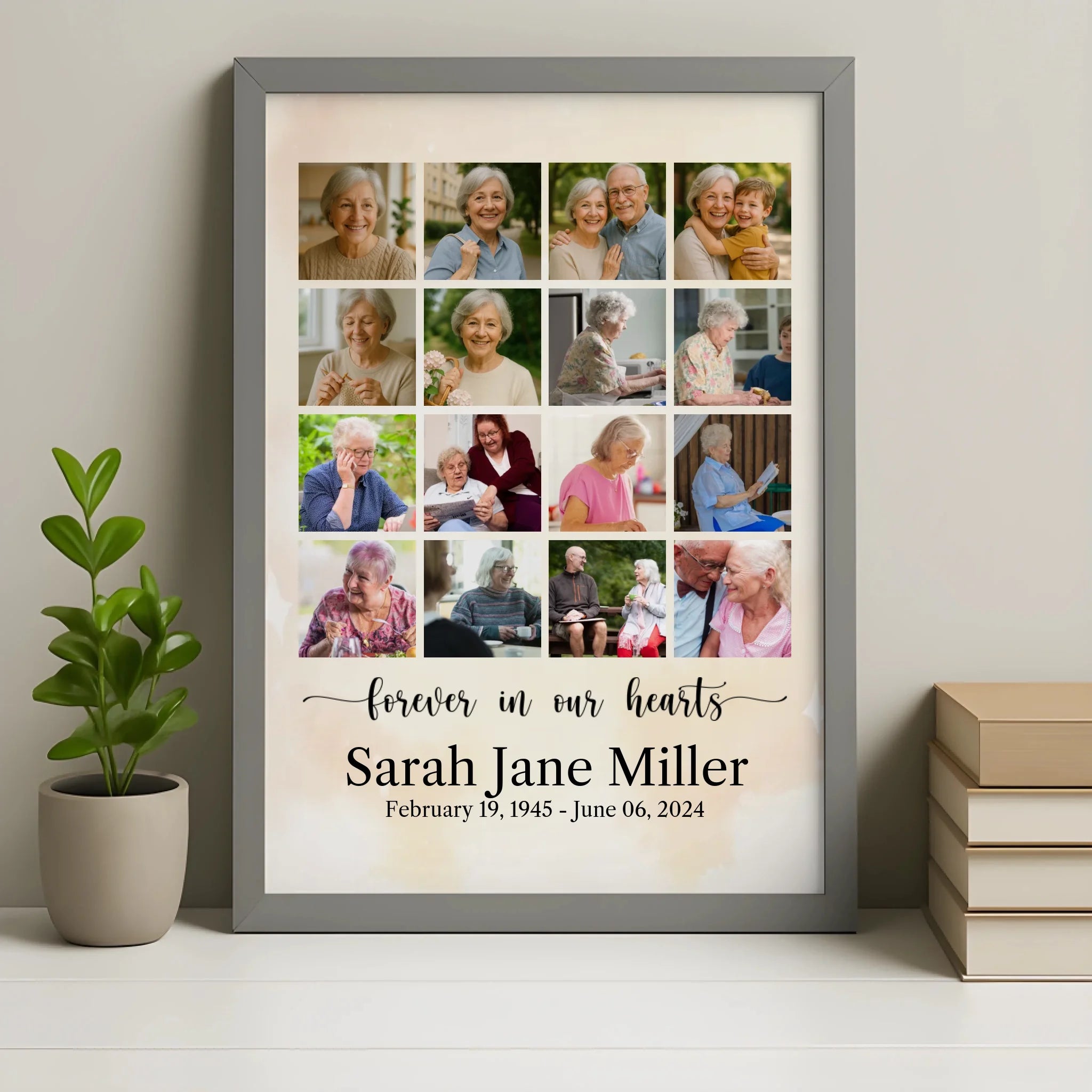 Personalised memorial photo collage frame in grey finish