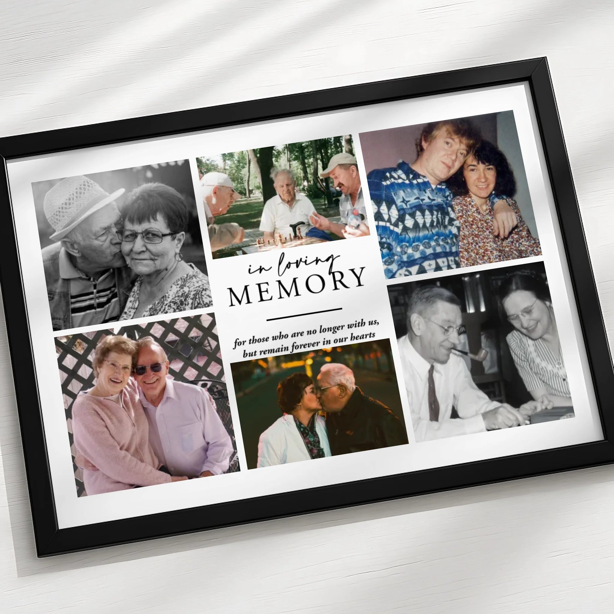 In loving memory personalised photo frame showing printed photo arrangement