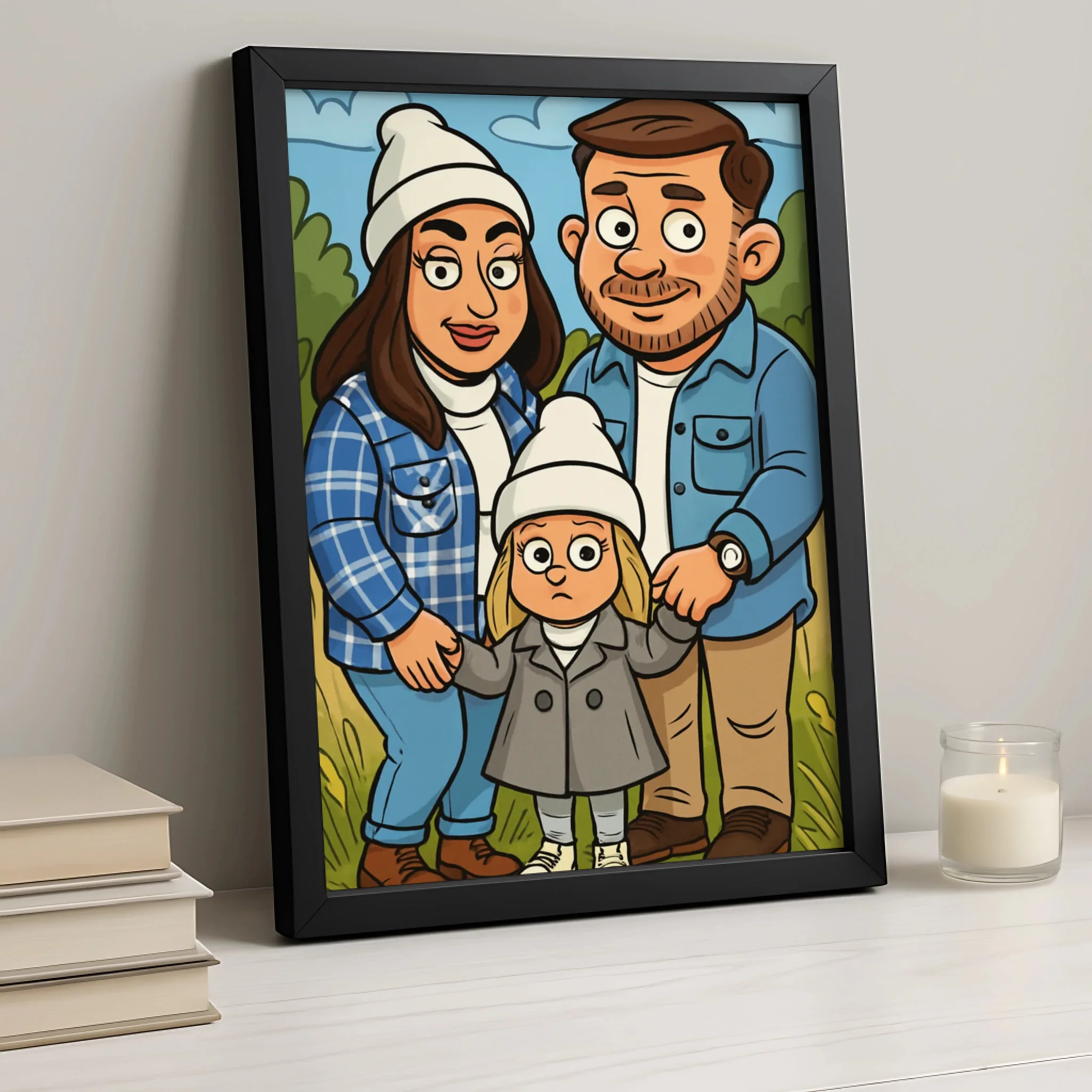 Custom Caricature Cartoon Style Portrait Frame | Personalised Cartoon Family | Gift Wall Art