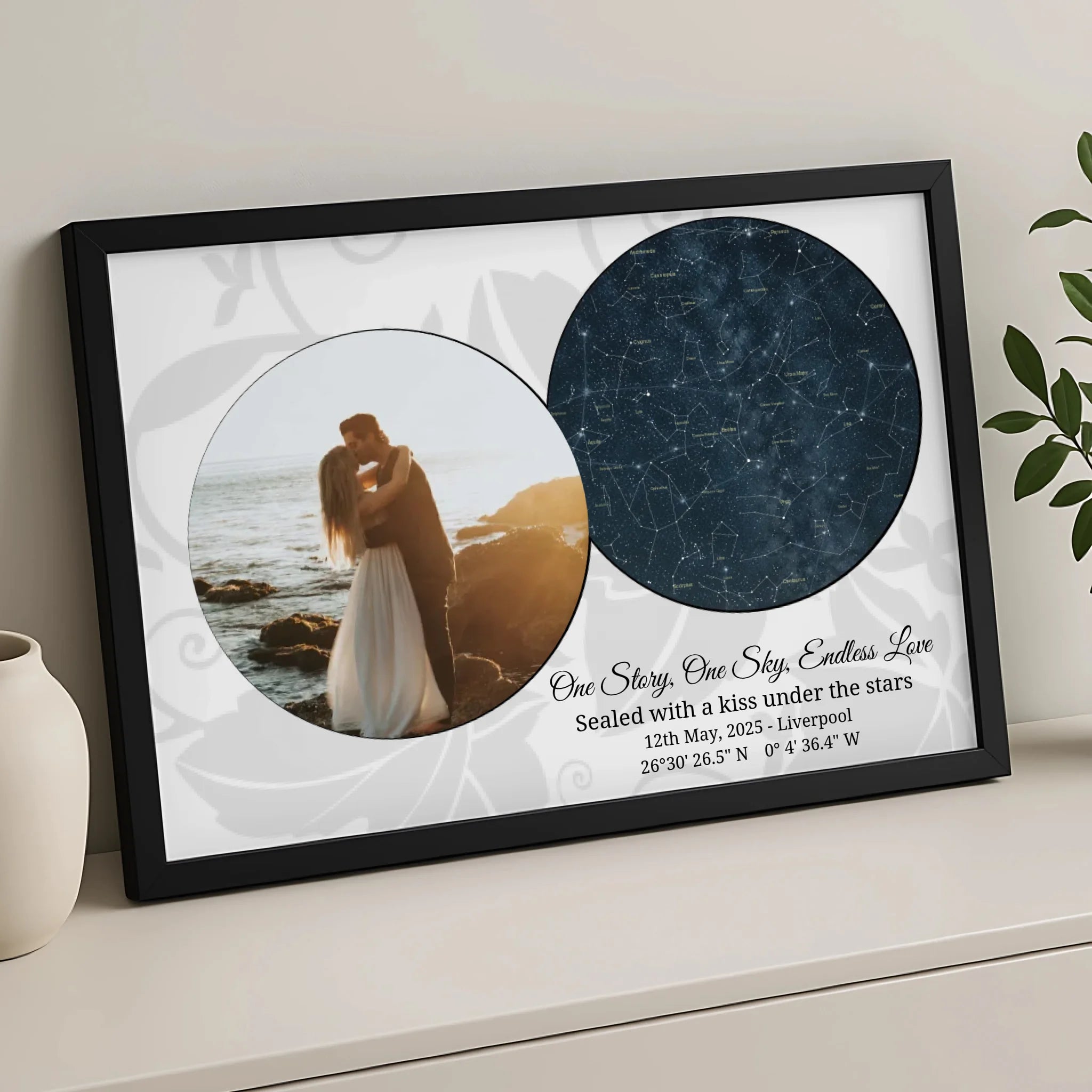 Custom star map photo frame gift for a wedding or anniversary