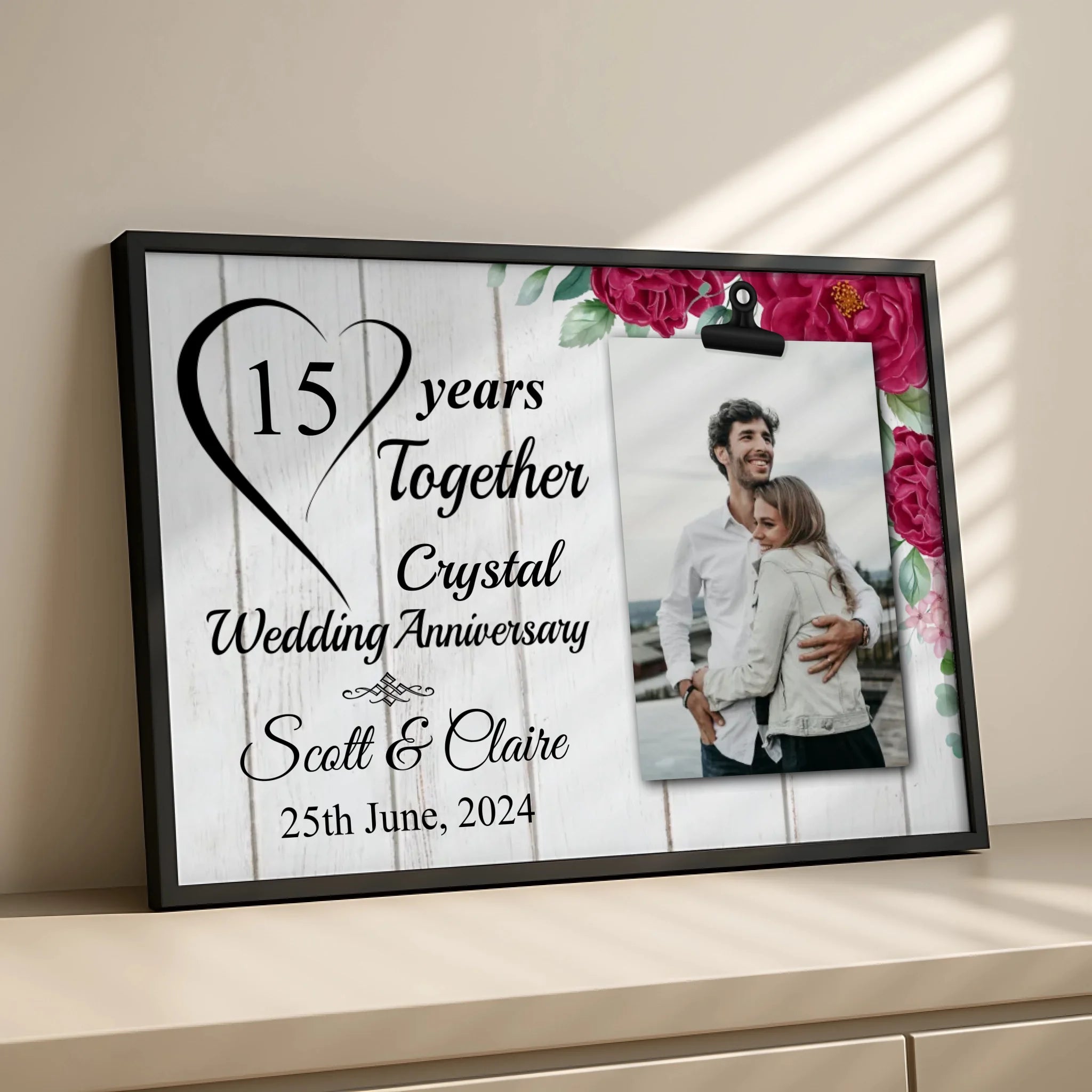 Personalised couple wall art print with photo and anniversary year detail