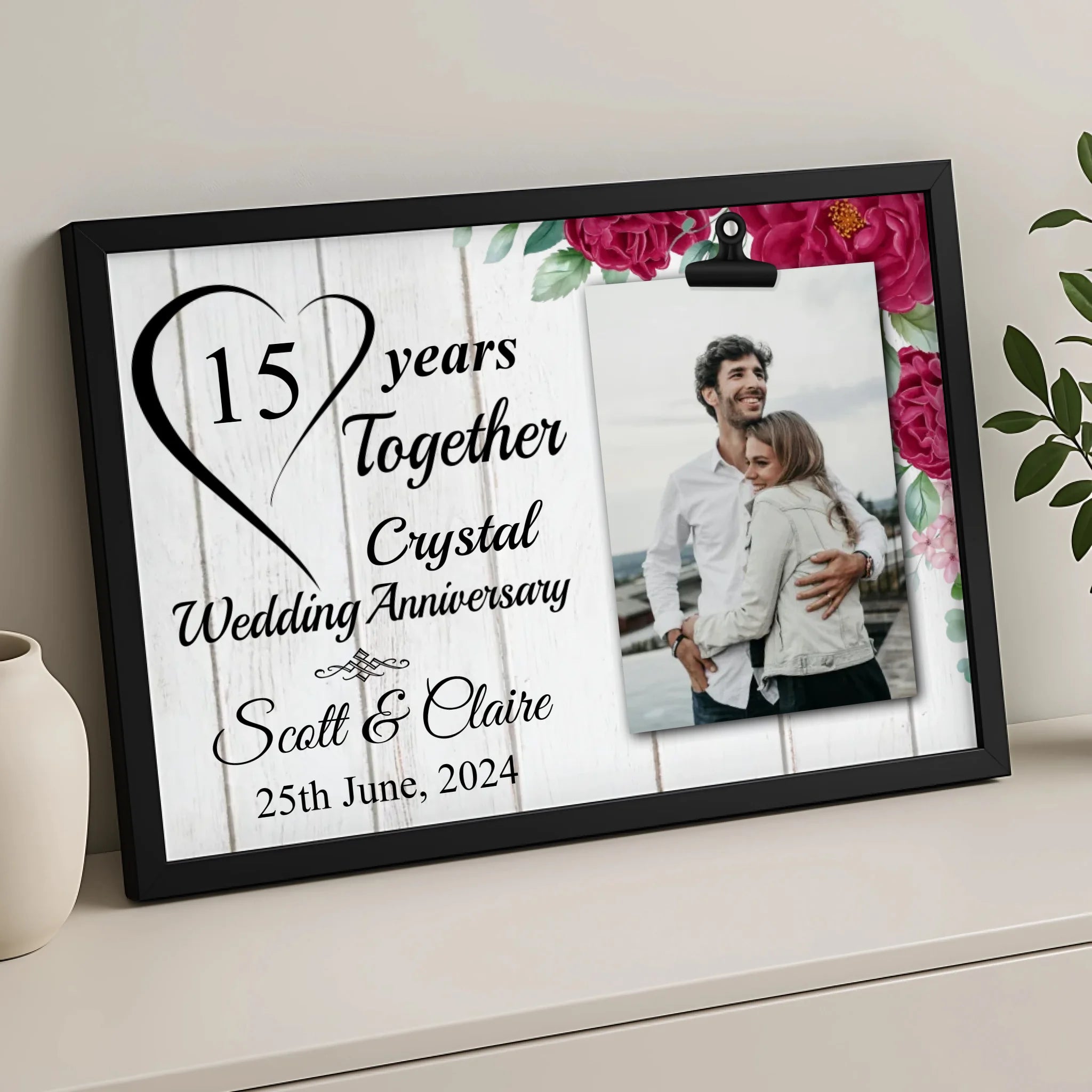 Custom photo frame gift showing 3 years together anniversary print for couples