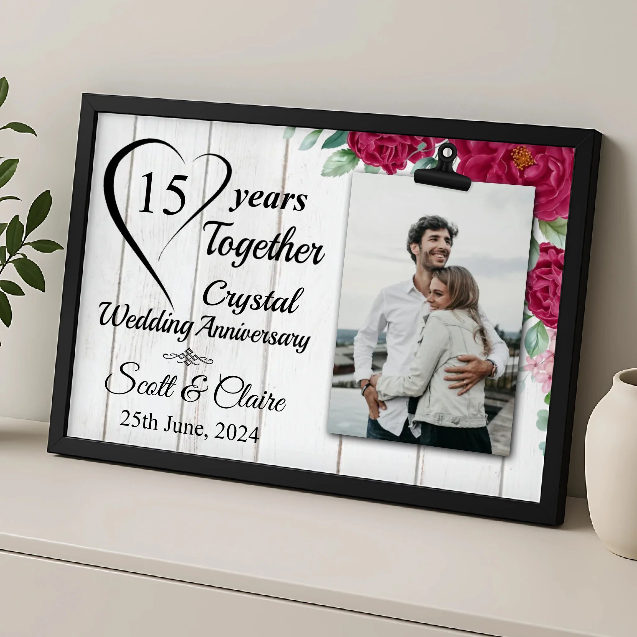 Custom wedding anniversary photo frame print personalised with couple's names