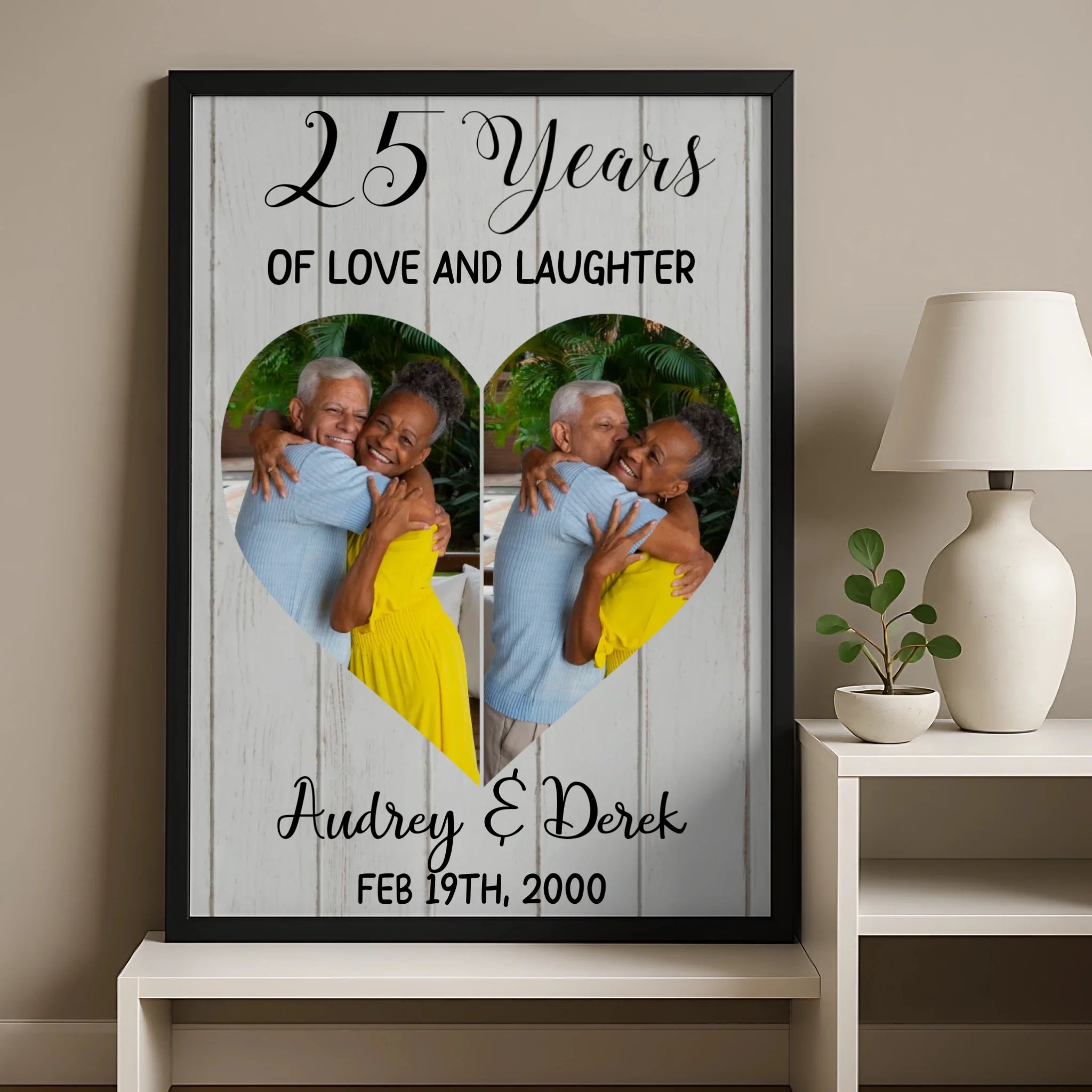 Personalised photo frame showing couple names and 15 years together wording