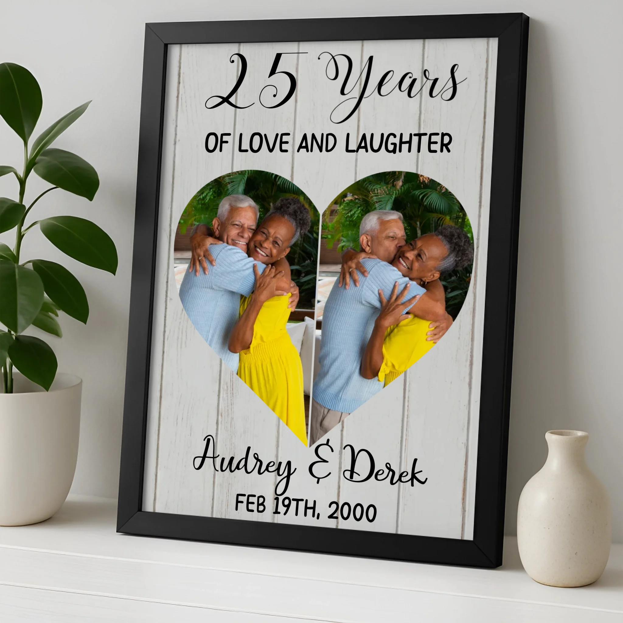 Custom couple photo frame gift for 15 years together, personalised with names and date