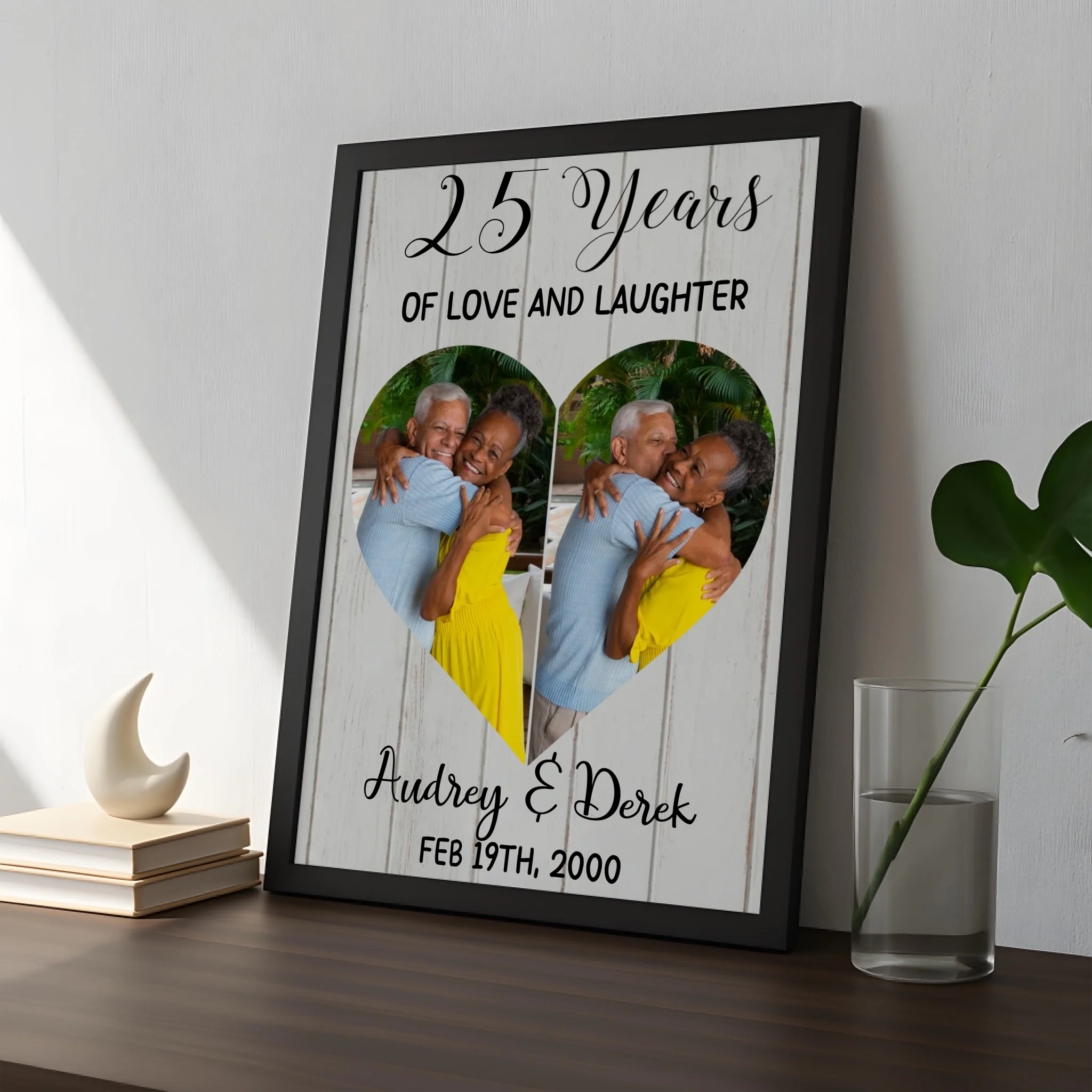 Front view of personalised crystal anniversary print in a custom photo frame