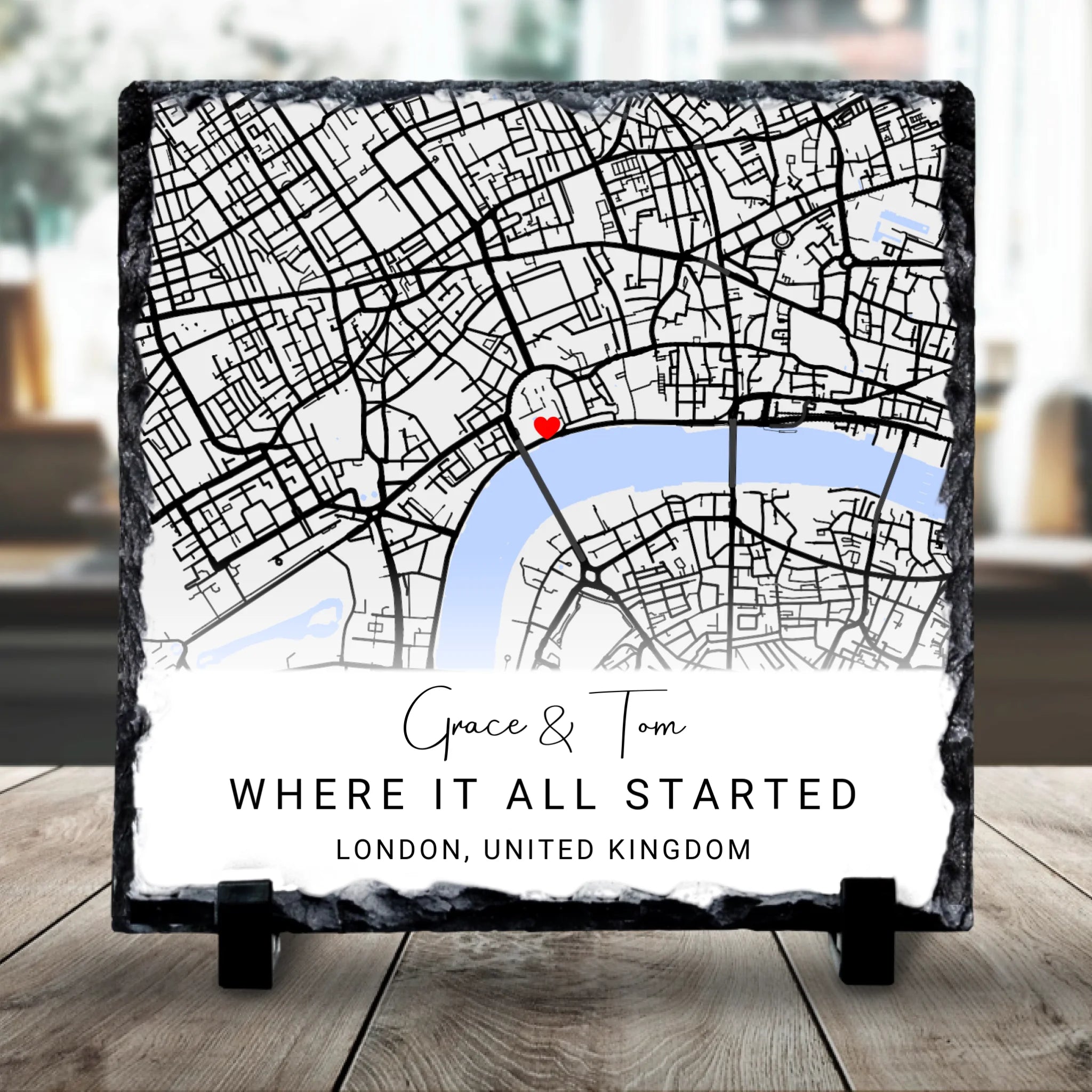 Custom Personalised Couples Map Slate - Custom Locations & Special Moments