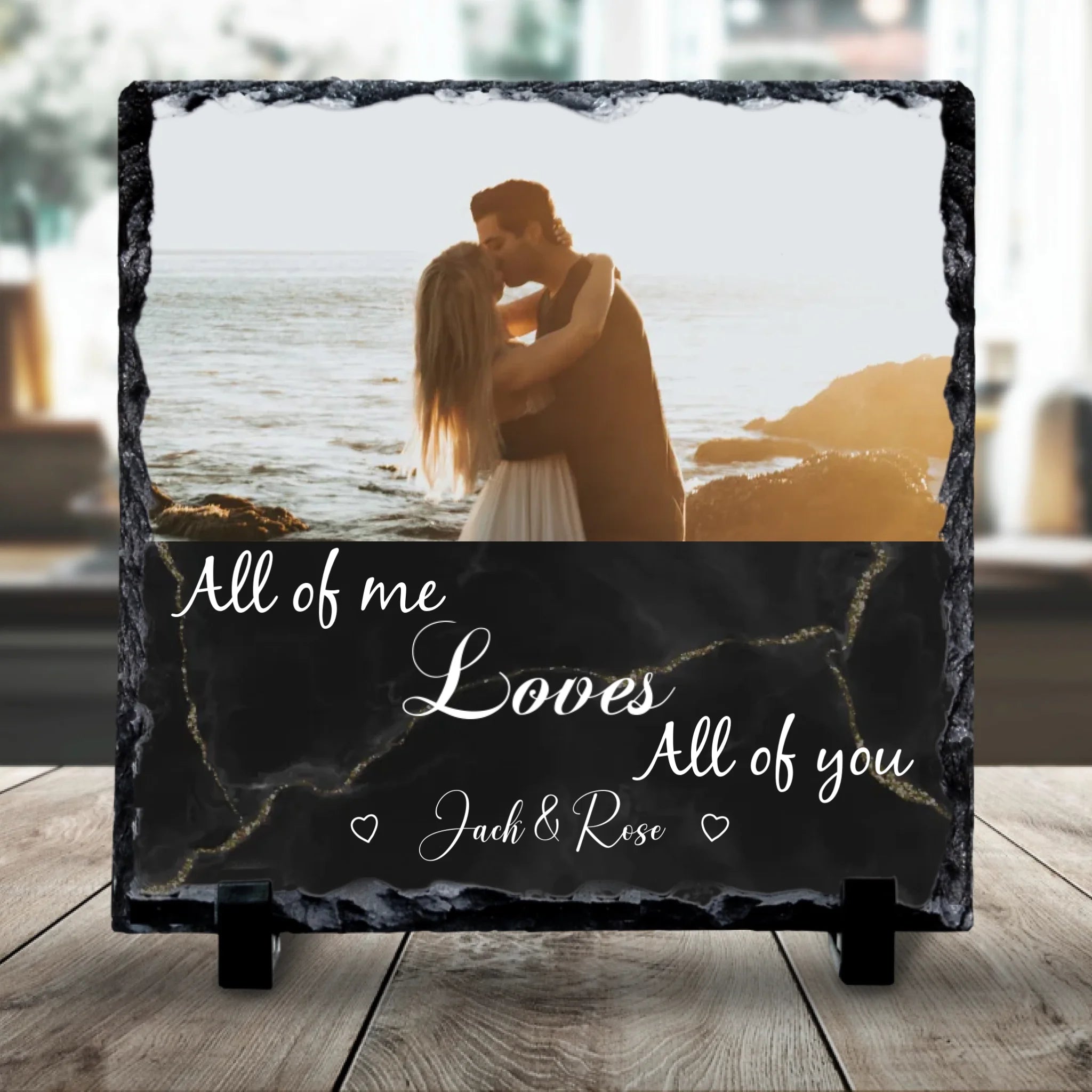 All of Me Loves All of You – Personalised Square Photo Slate  | Custom Wedding & Anniversary Gift