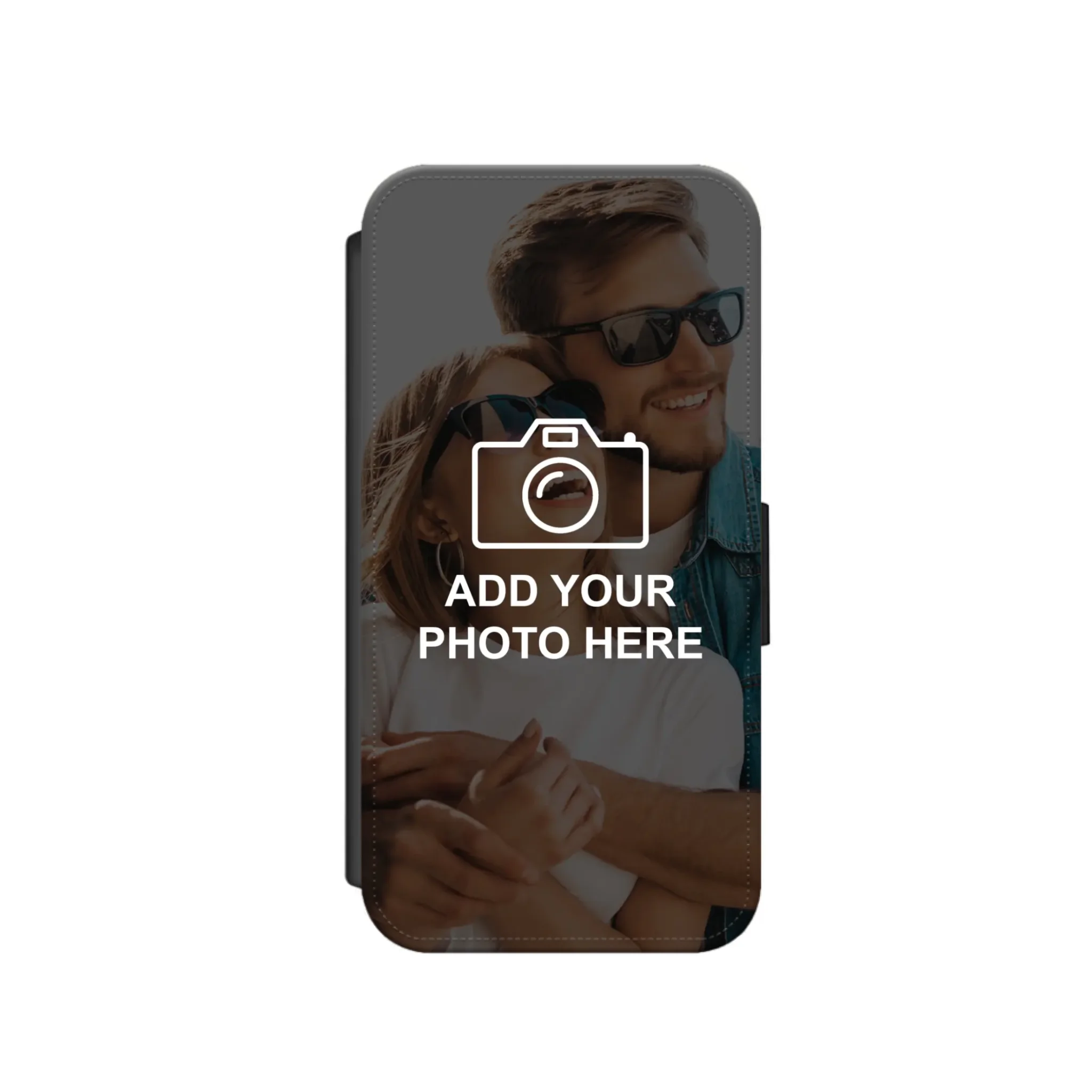 Custom leather flip case for iPhone with photo collage design and card slots inside