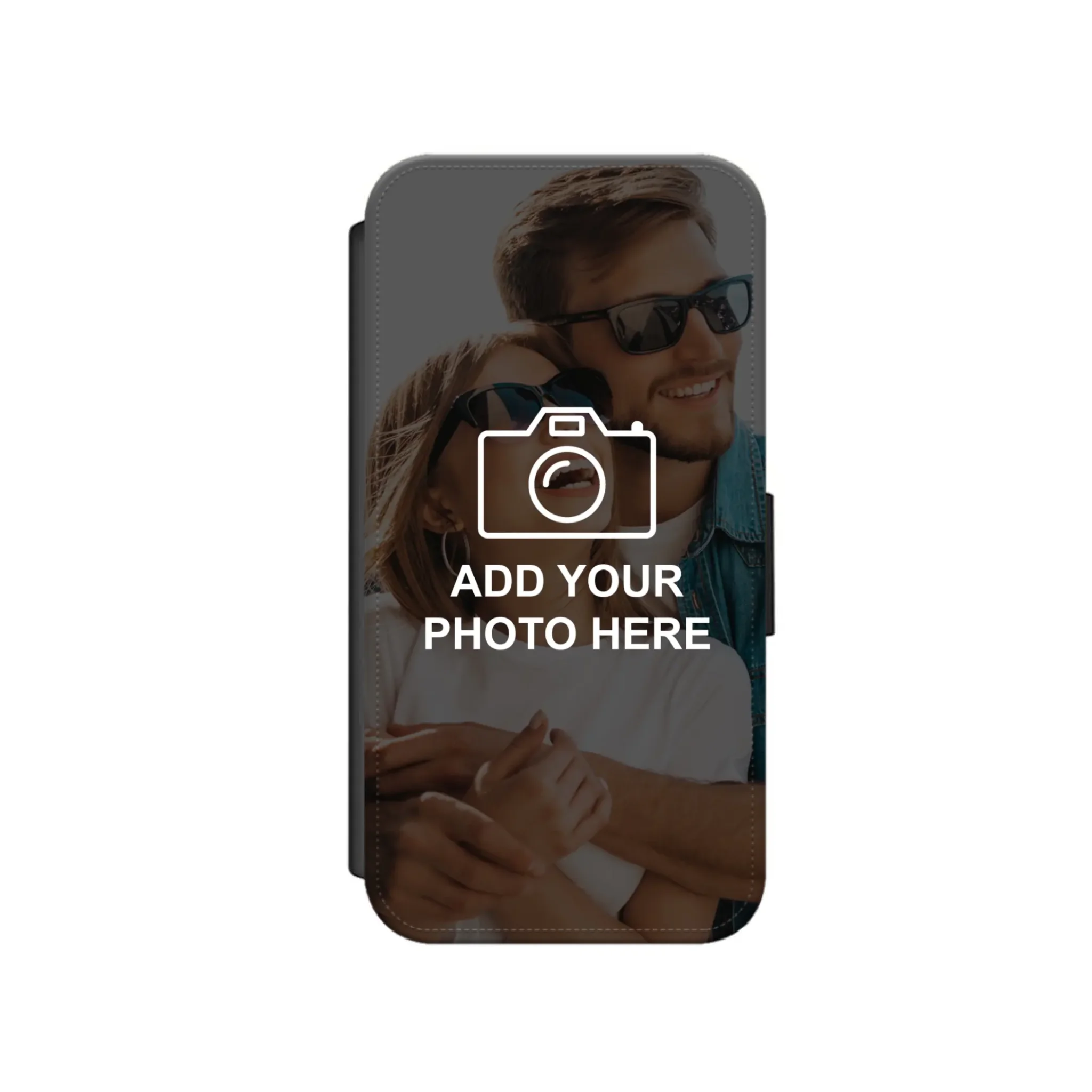 Custom leather flip wallet case with printed photo collage for iPhone or Samsung