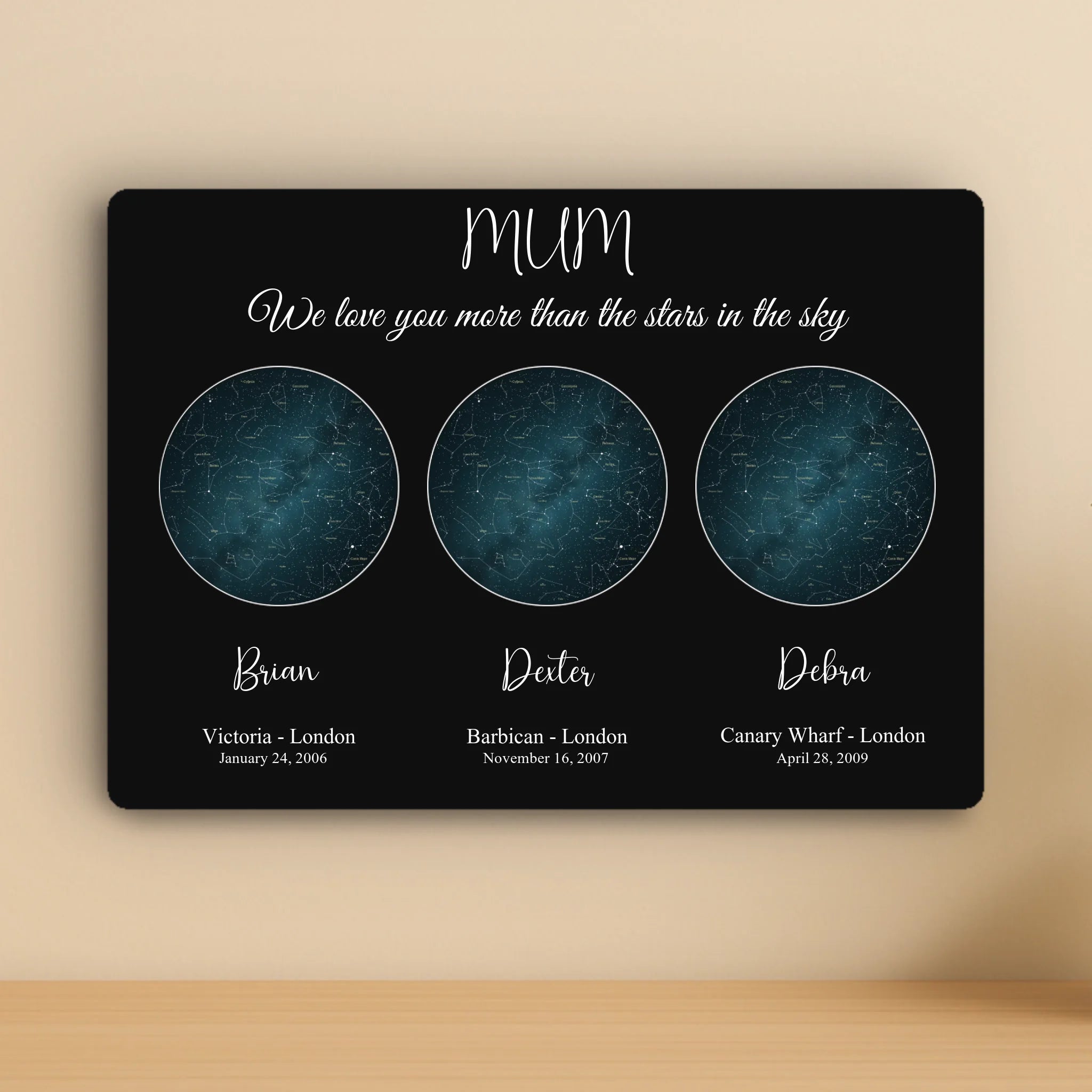 Personalised Star Map Aluminium Panel – 2 or 3 Custom Night Sky Prints with Names & Dates – A4/A3 Metal Wall Art Gift