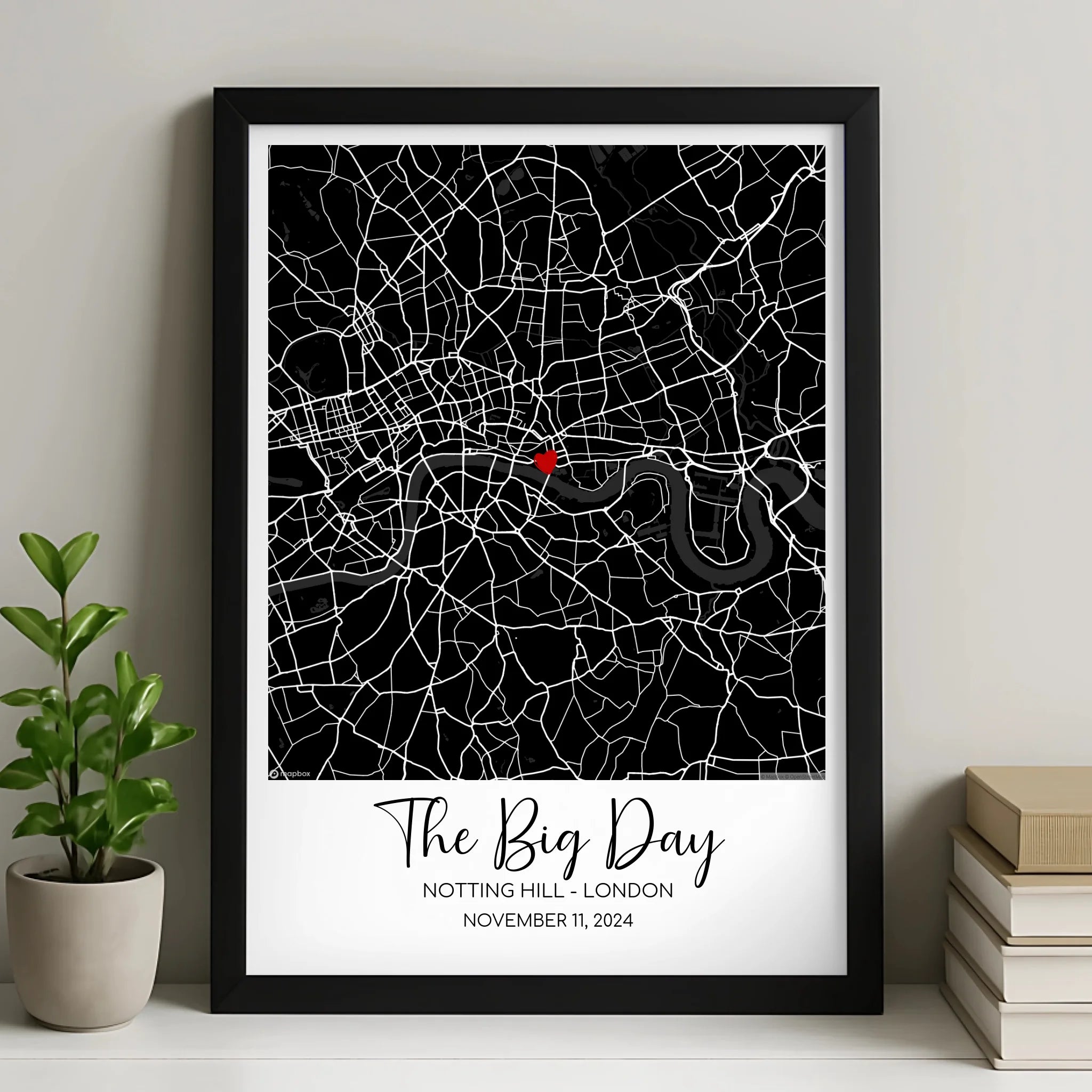 Personalised Location Map Framed Print – Custom Design with Names, Dates & Coordinates – Wedding or Anniversary Keepsake