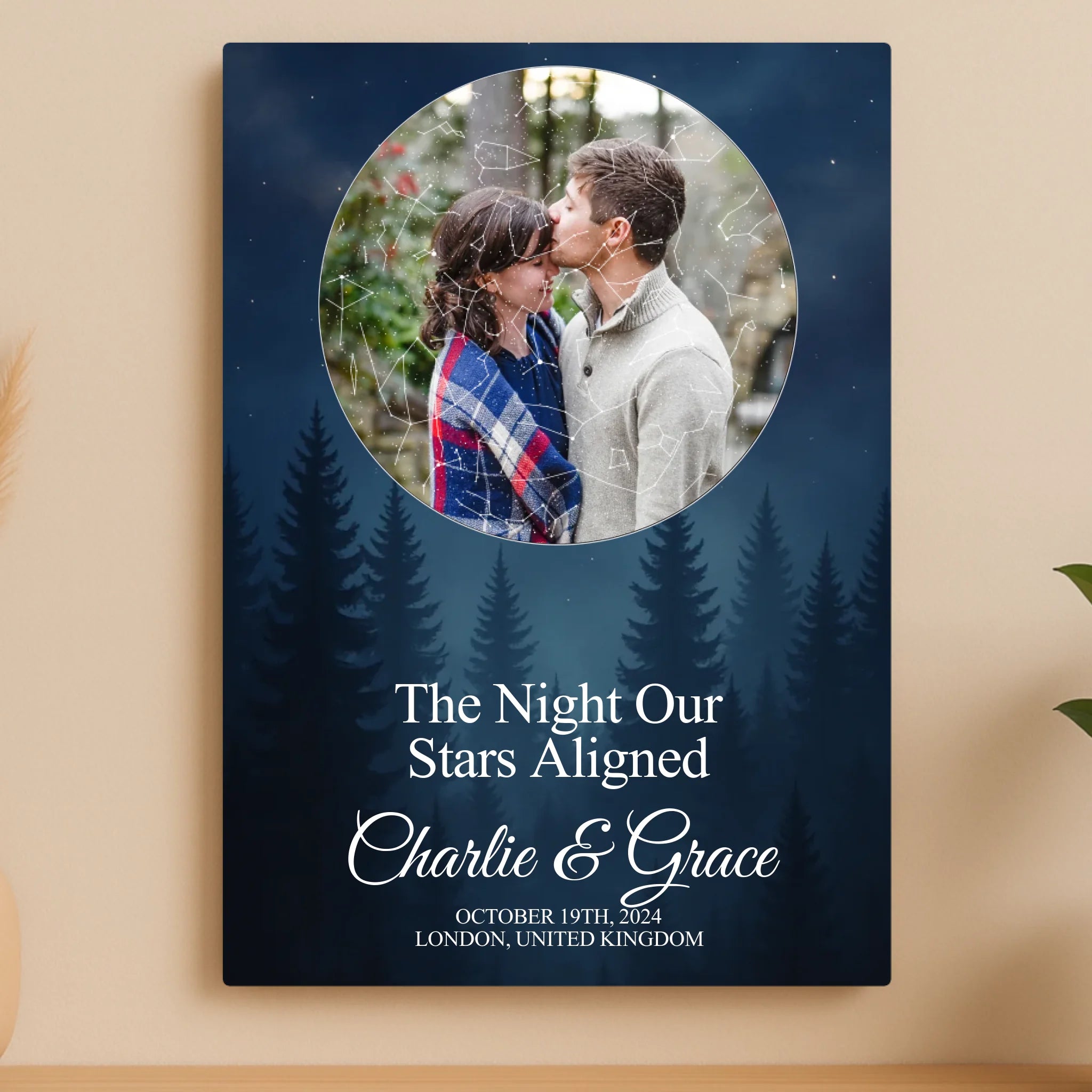 Personalised Photo & Star Map Aluminium Panel – Custom Night Sky with Names, Date & Location – A4/A3 Metal Wall Art Gift