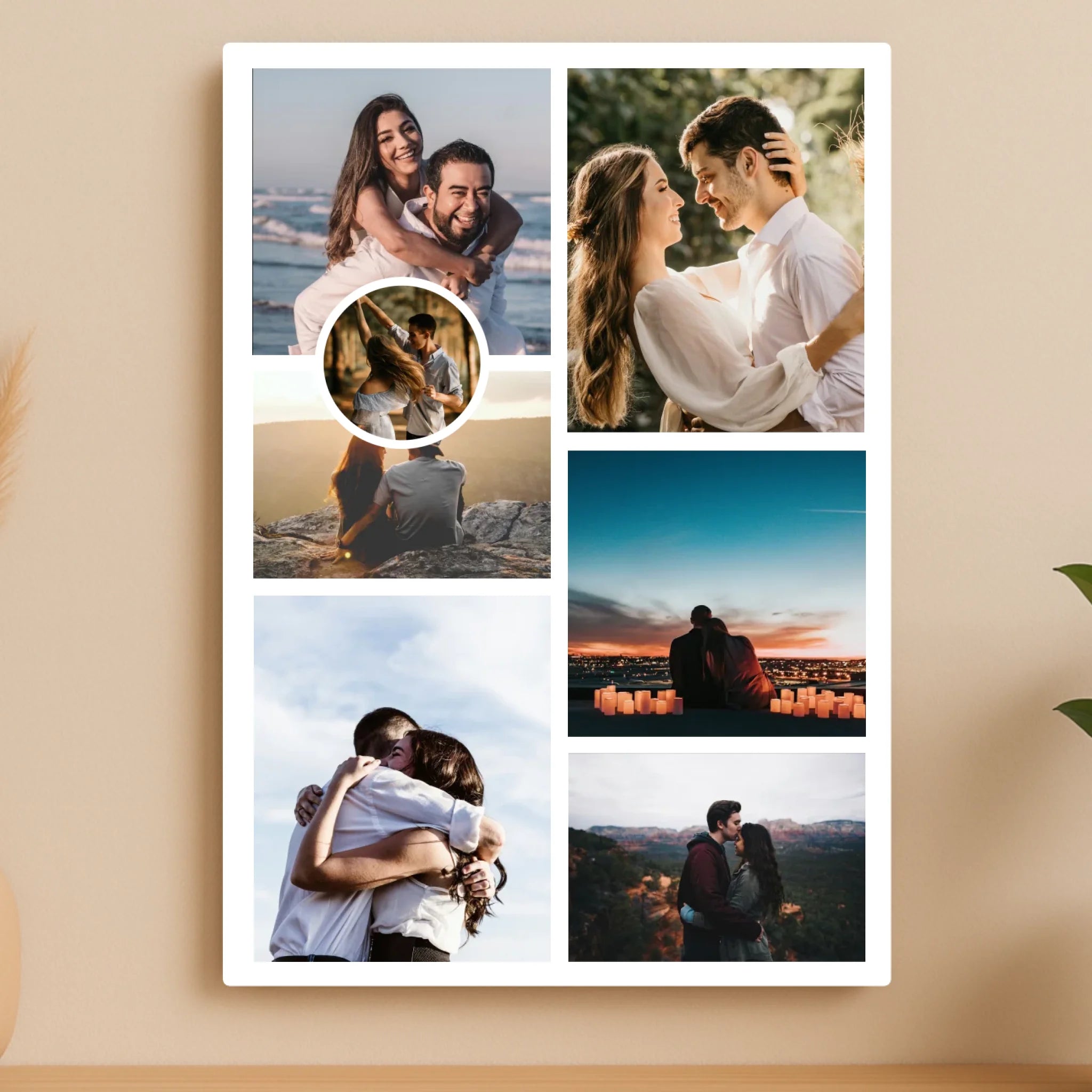 Personalised 7 Photo Collage Aluminium Panel – Custom Multi-Photo Metal Print with Centre Feature Image – A5/A4/A3 Gift