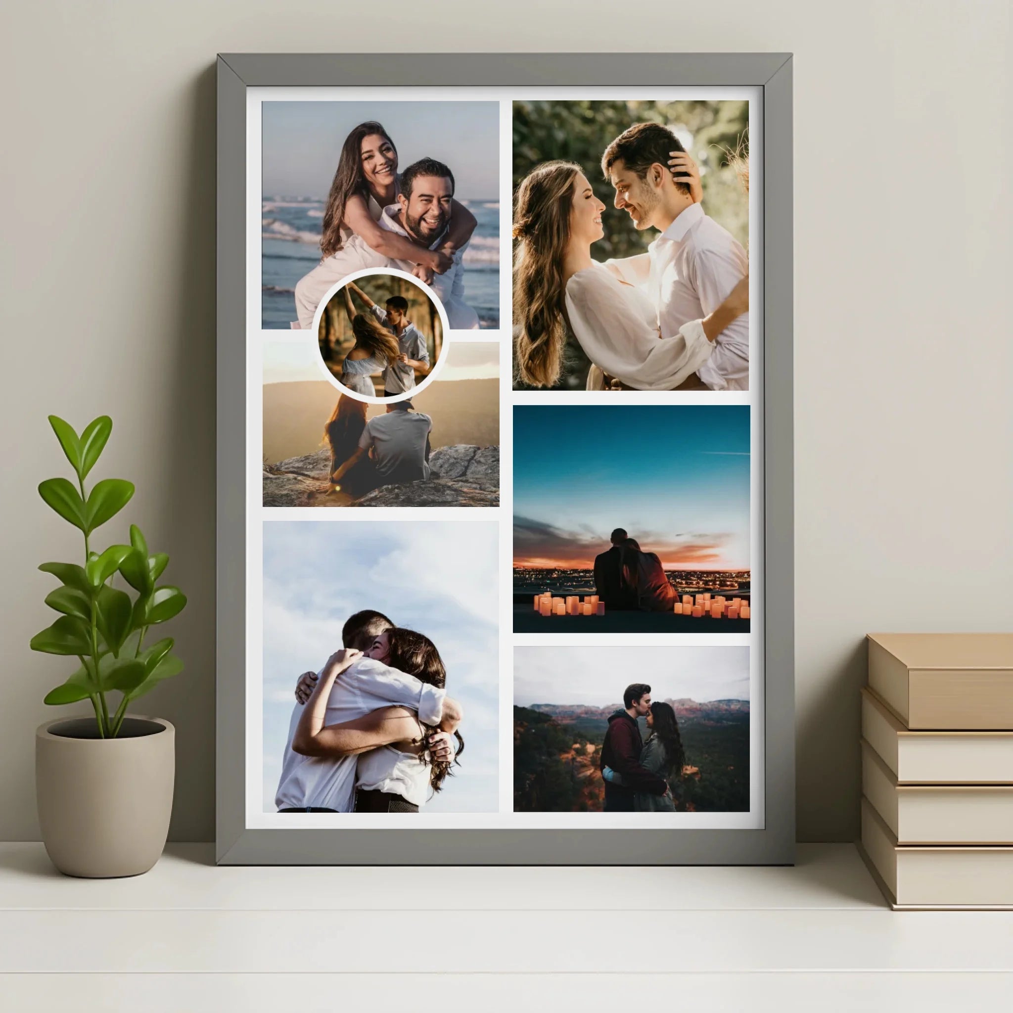 Personalised 7 photo collage print in grey frame finish