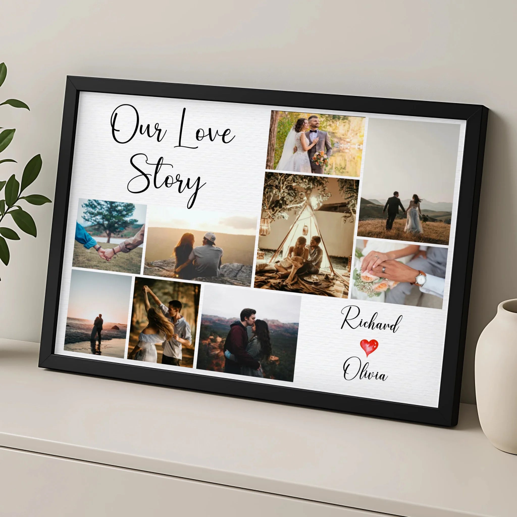 Close-up of a custom 9 photo collage print with personalised text