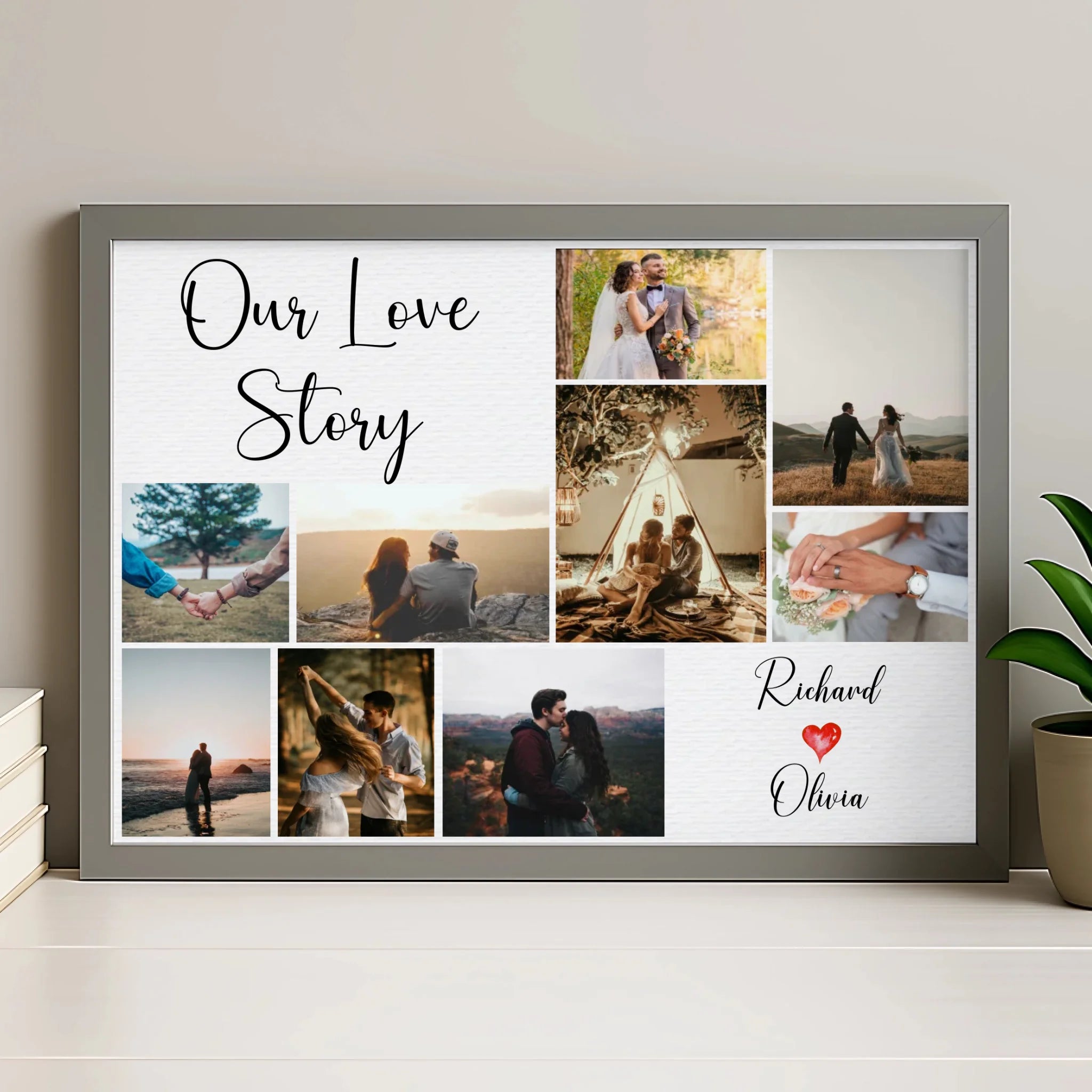 Personalised 9 photo collage print in a grey frame