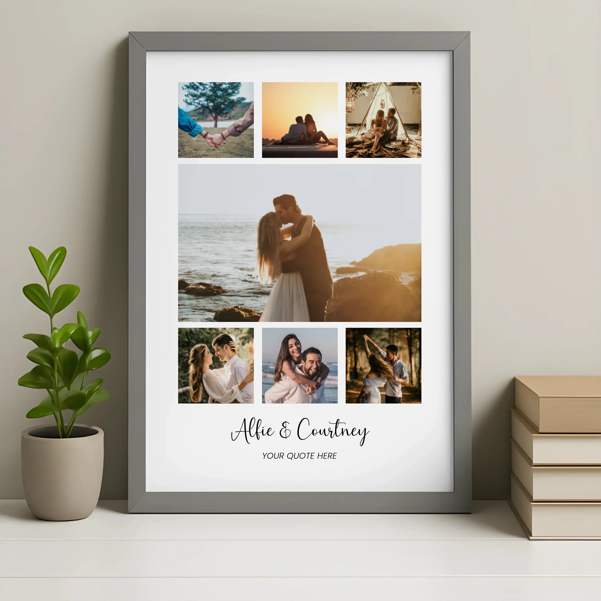 Custom 7 photo couple collage print in grey frame finish