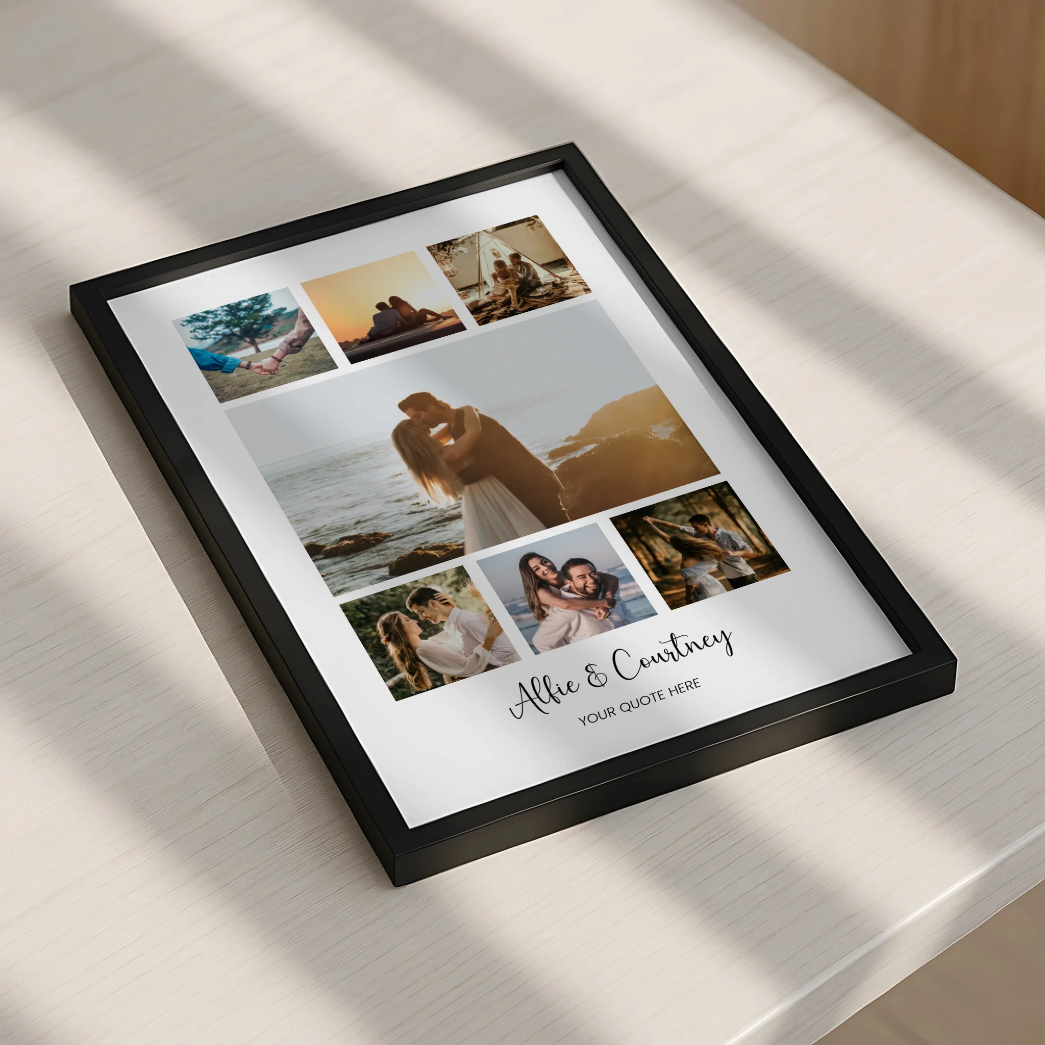 7 photo collage print personalised with couple names as an anniversary gift
