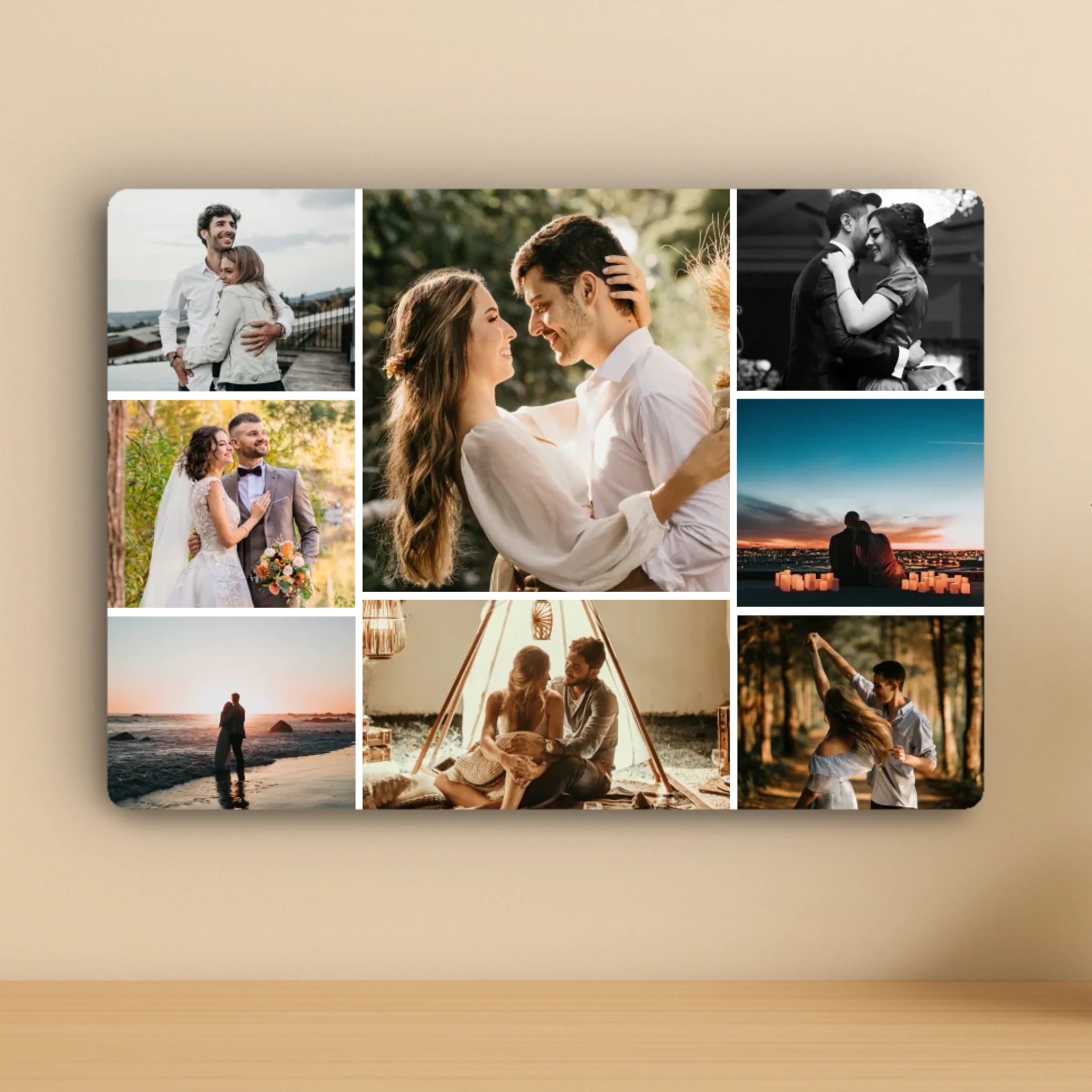 Personalised 8 Photo Collage Aluminium Panel – Custom Rectangular Design with Names & Quote – A5/A4/A3 Metal Gift