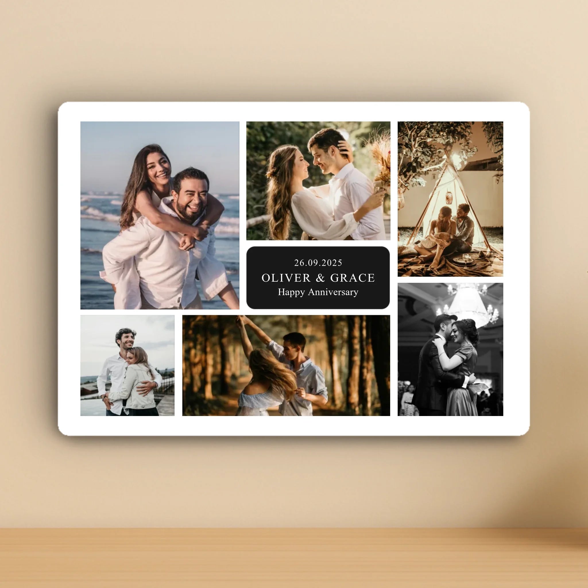 Personalised 7 Photo Collage Aluminium Panel with Custom Text – A5/A4/A3 Metal Gift for Anniversaries & Families