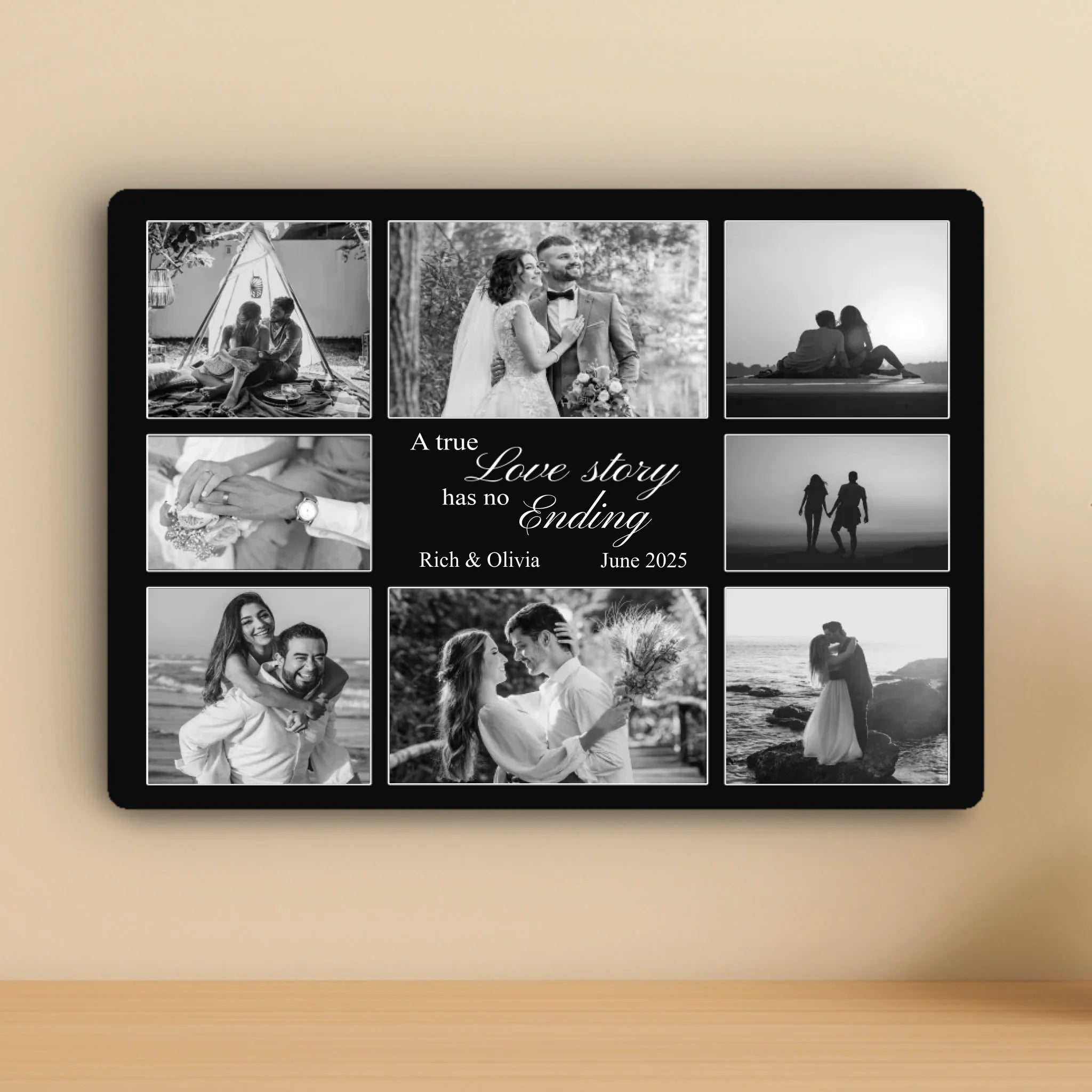 Personalised Photo Collage Aluminium Panel – Custom 8 Photo & Quote Design – A5/A4/A3 Metal Gift