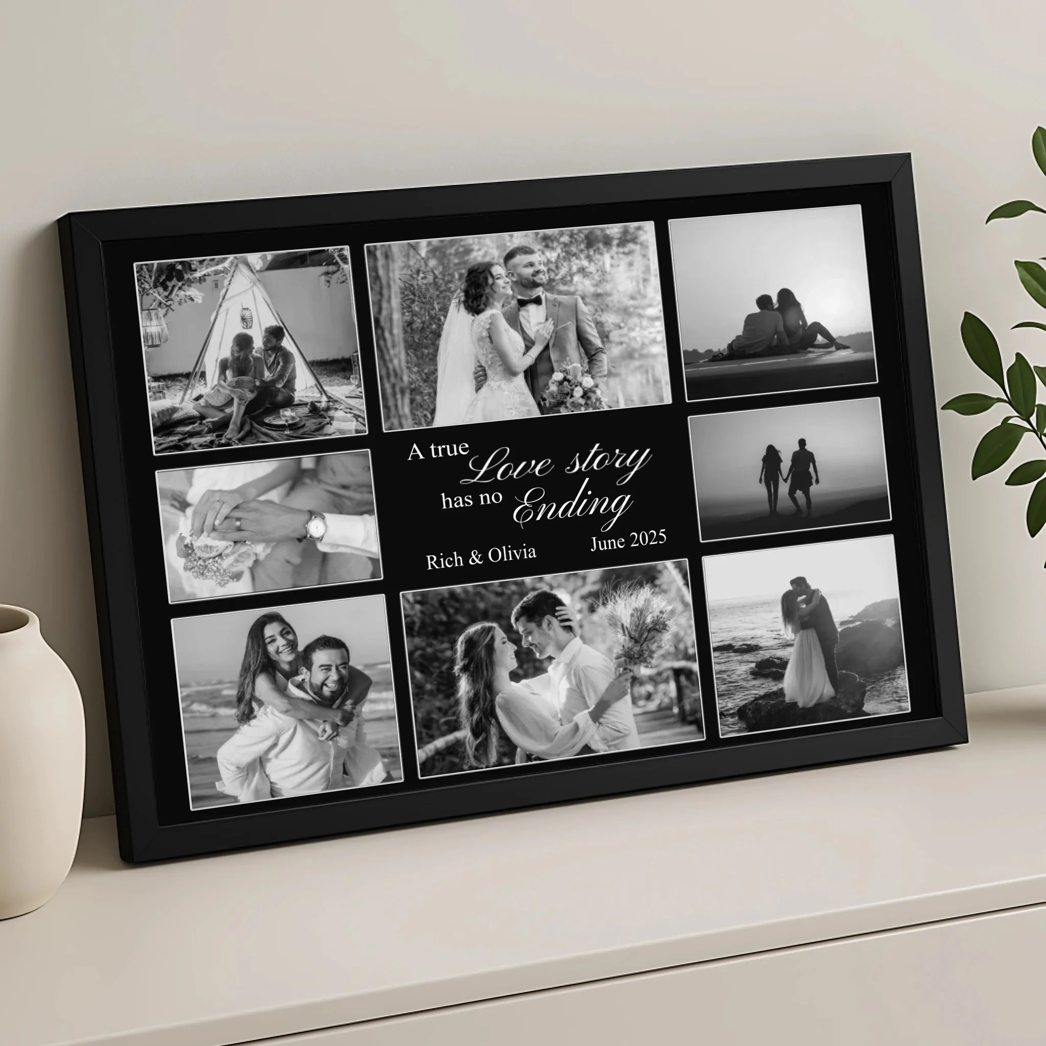 Custom photo collage print displaying multiple personal photos with a personalised text quote