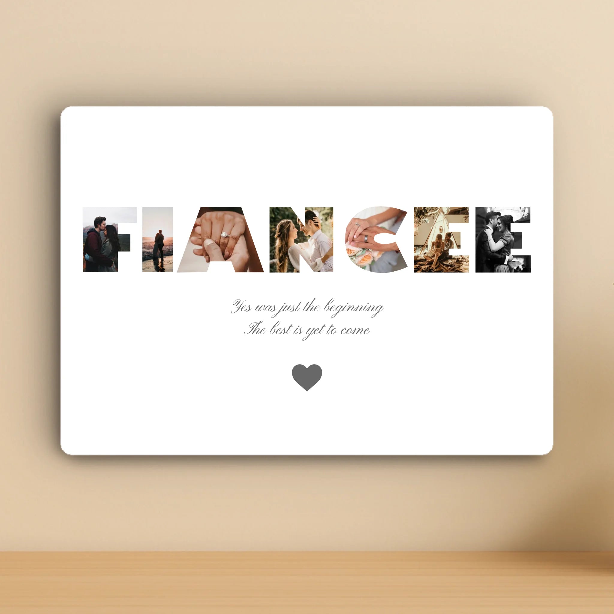 Personalised Fiancée Photo Collage Aluminium Panel – Custom Word Design with Photos – A5/A4/A3 Engagement Gift