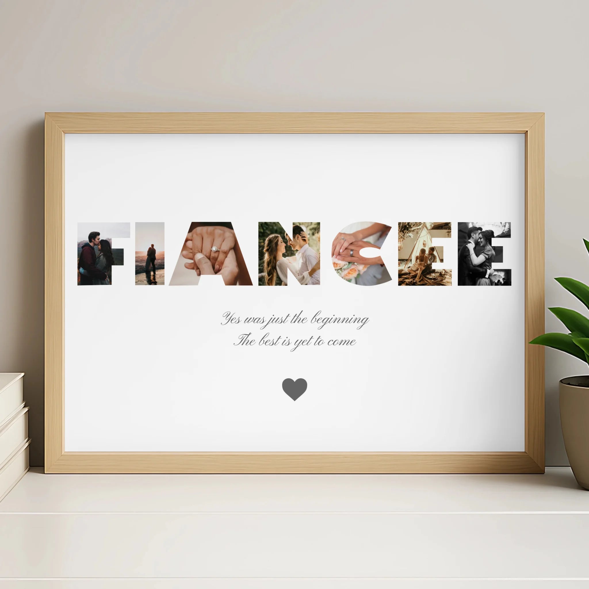Personalised fiancée photo collage print in white frame option