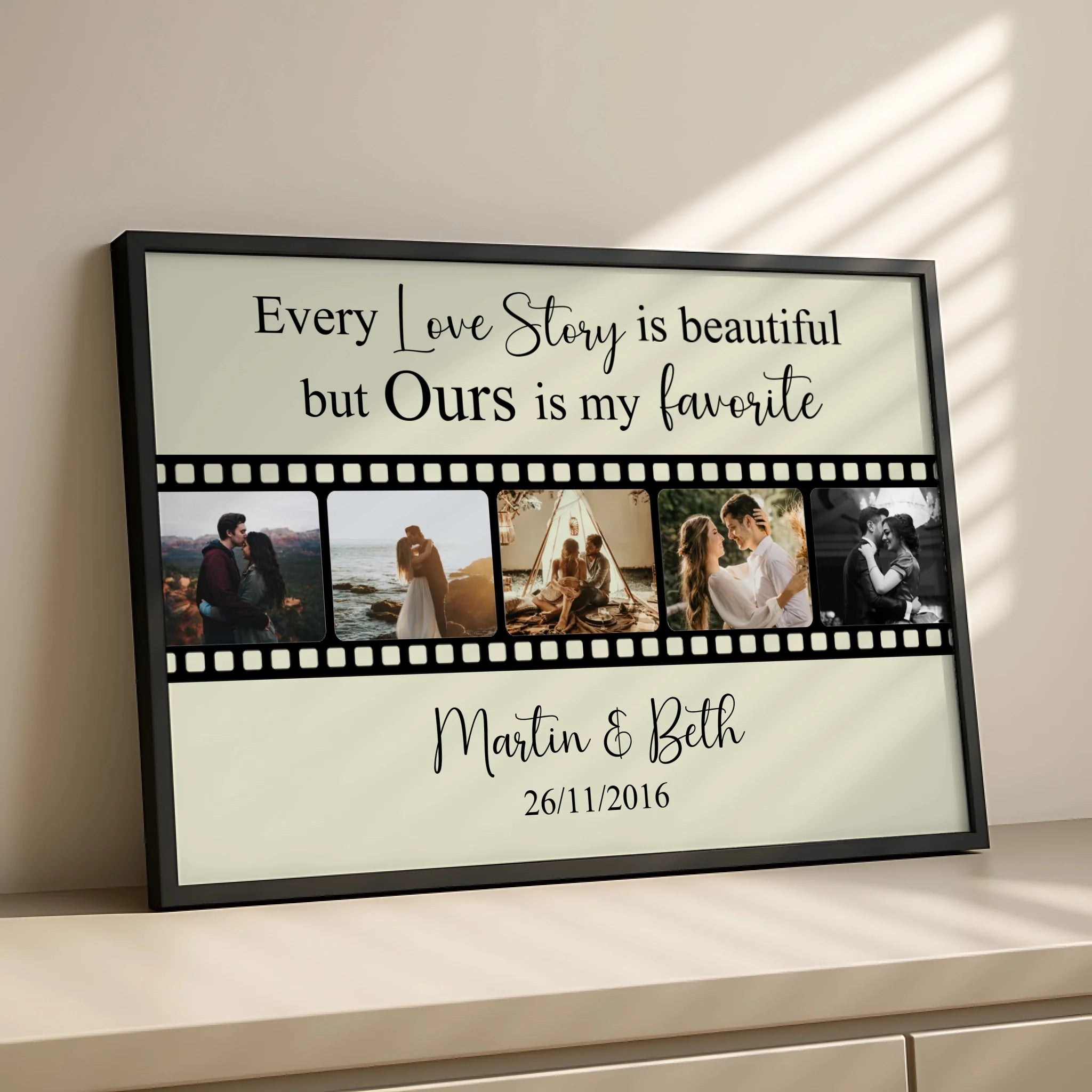 A3 personalised film strip collage print showing multiple photos in a row