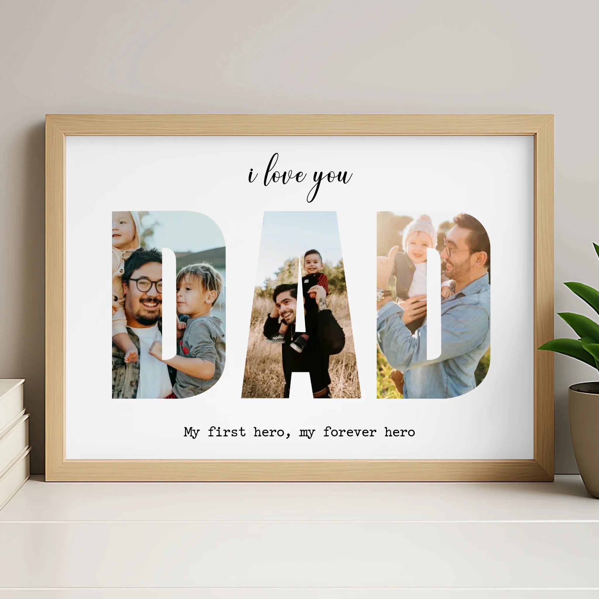 Personalised DAD photo collage in white frame showing custom message detail