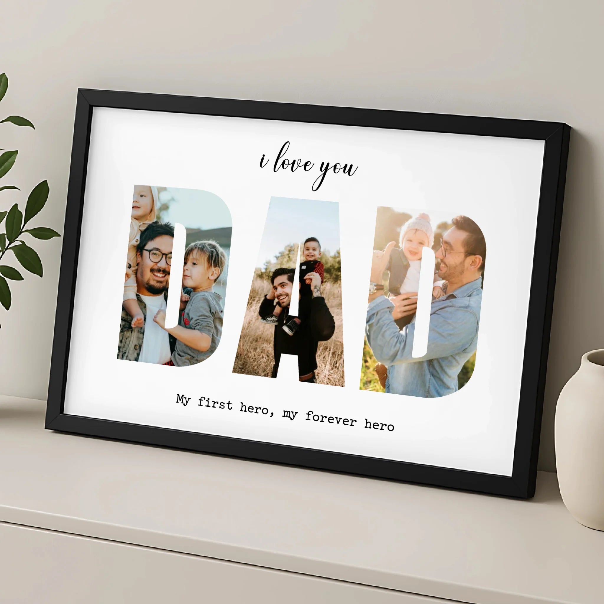 Personalised Father's Day photo frame gift with three family photos