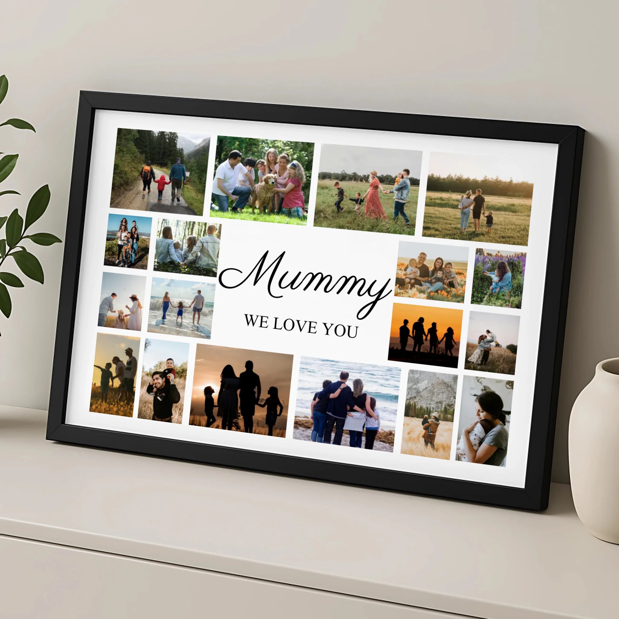 Close-up of a personalised photo frame print showing the central name and message detail