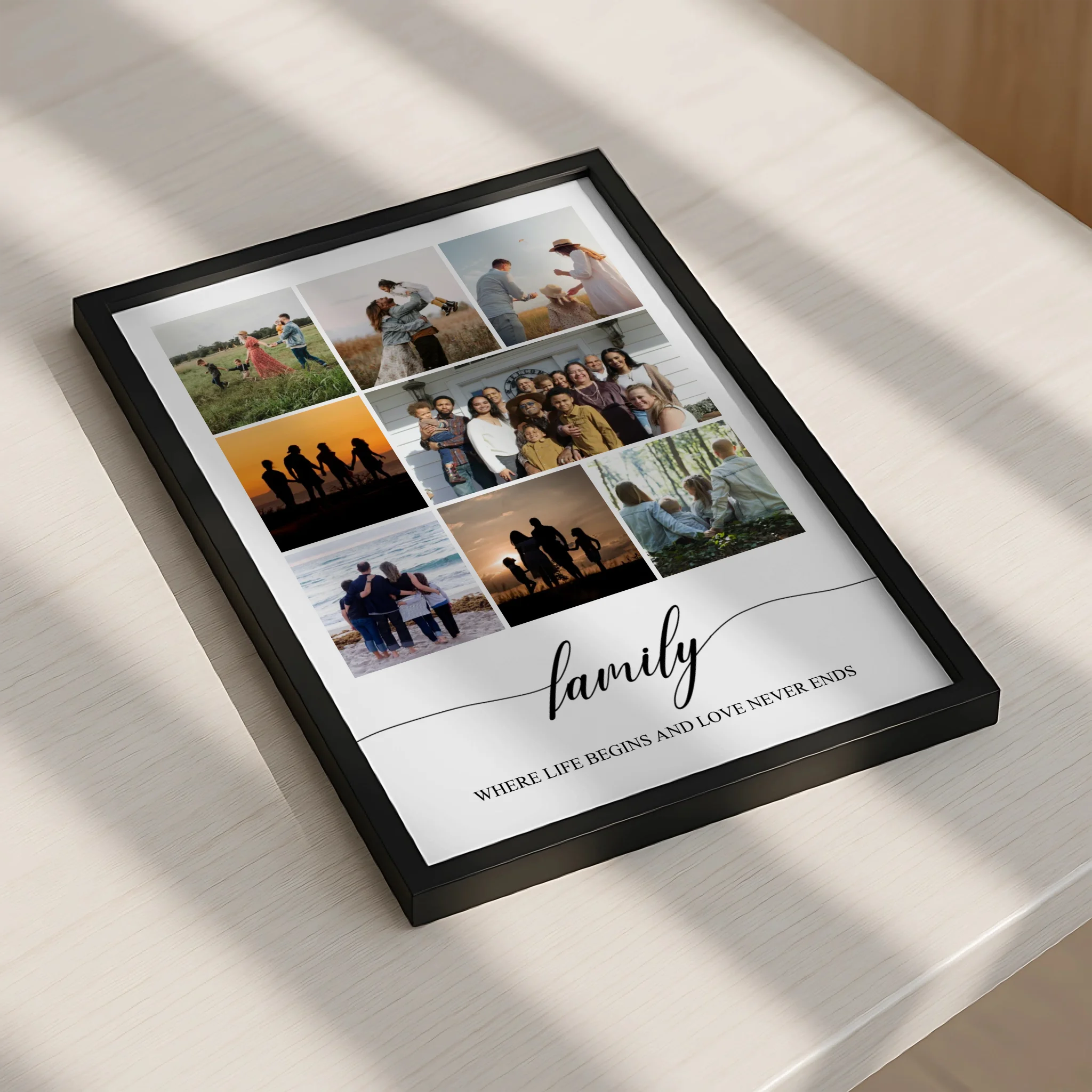 Personalised photo gift for mum showing a collage of family photos with a printed quote