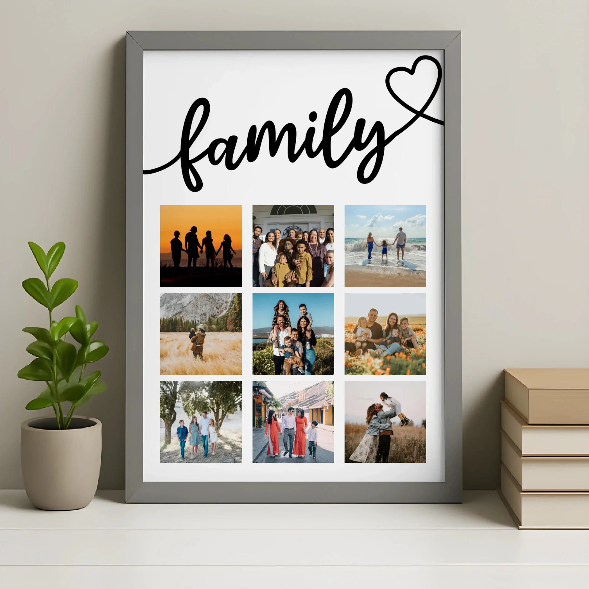 Personalised 9 photo collage print in a grey frame