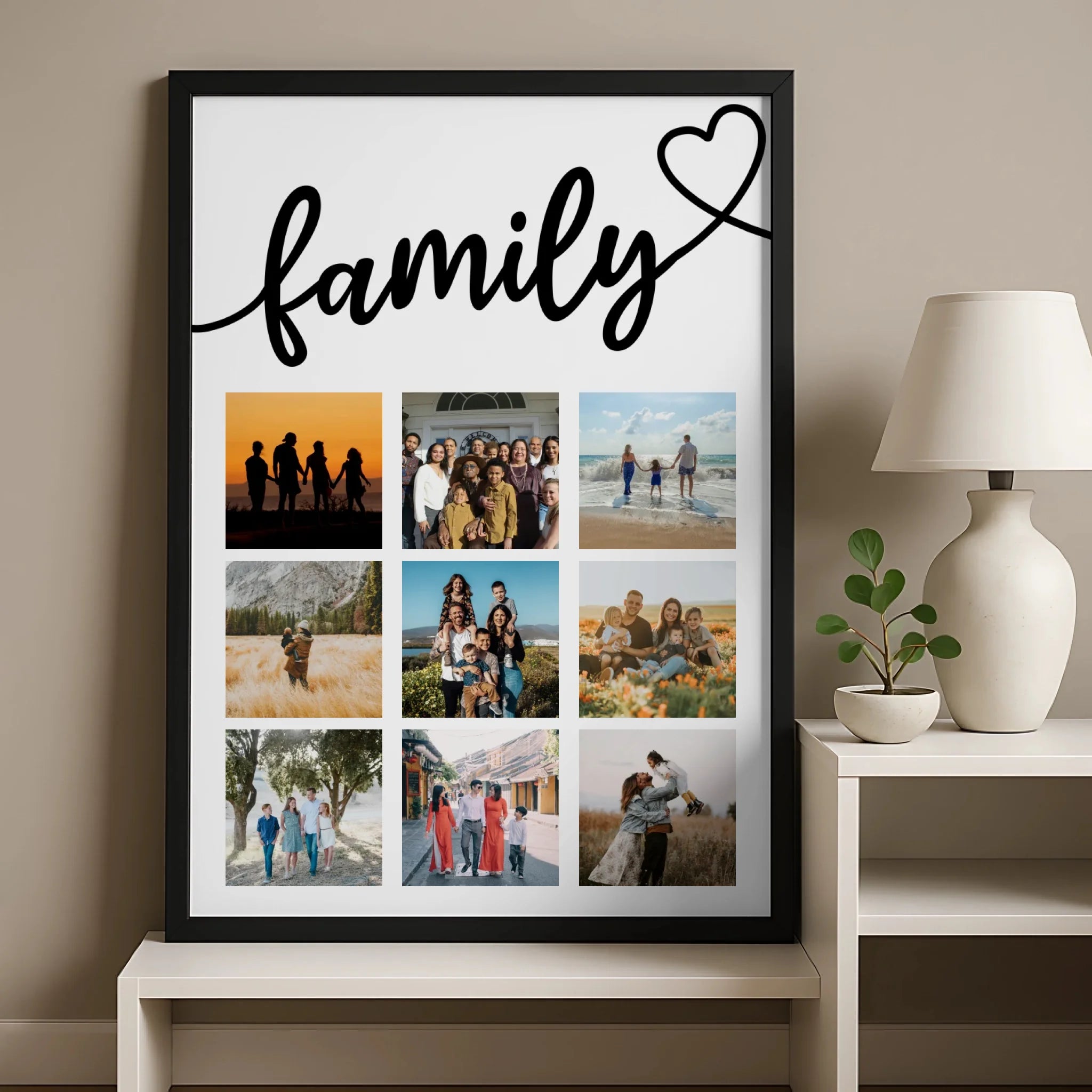 A3 personalised photo collage print hung on a wall as home decor