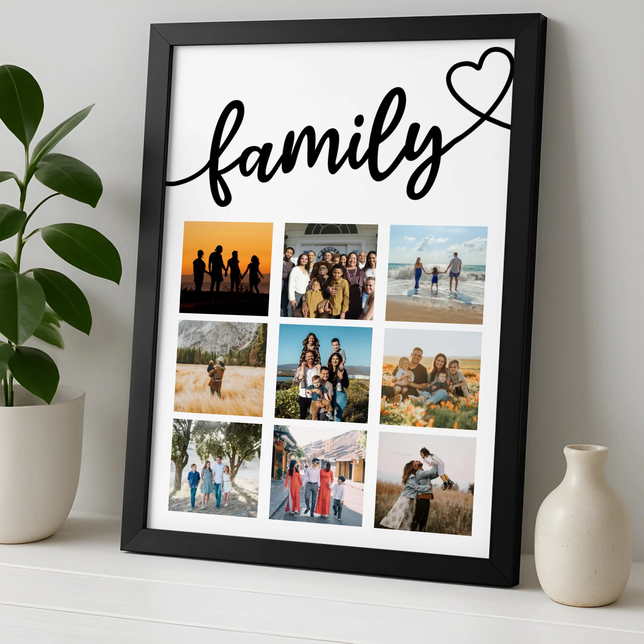 Custom family photo collage print showing 9 photos in a grid layout