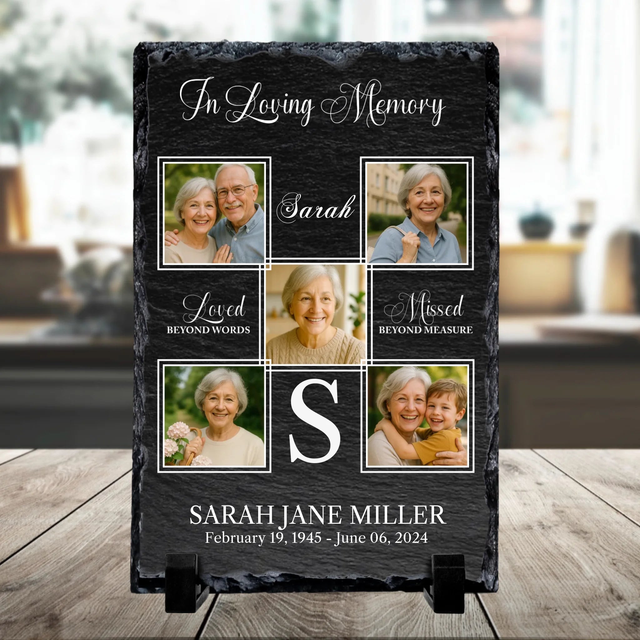 Five photo personalised slate memorial keepsake for the home