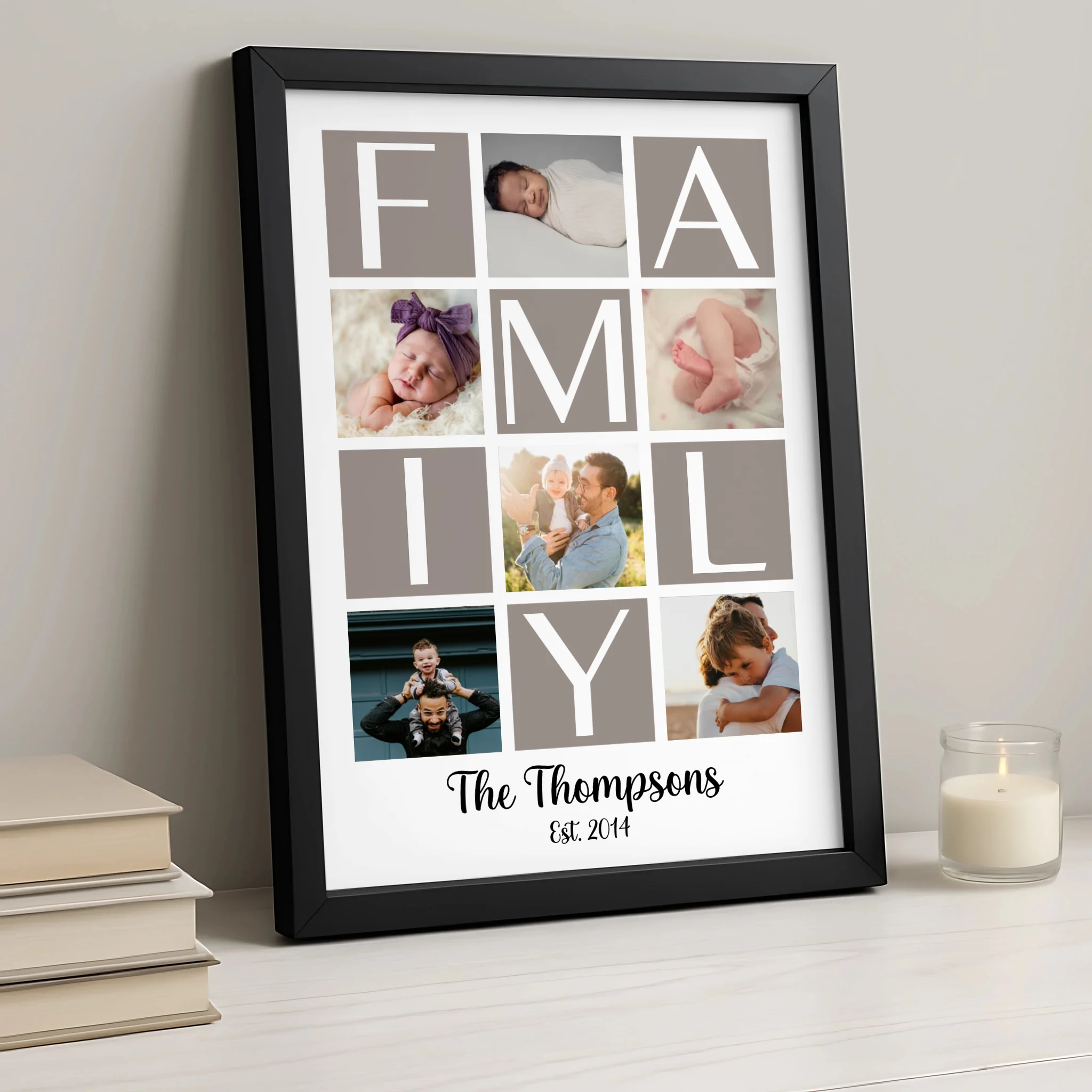 Personalised Family Photo Collage Print – Custom 6 Photo Design – A4/A3 Framed Gift for Mum, Dad, Grandparents or Home Décor
