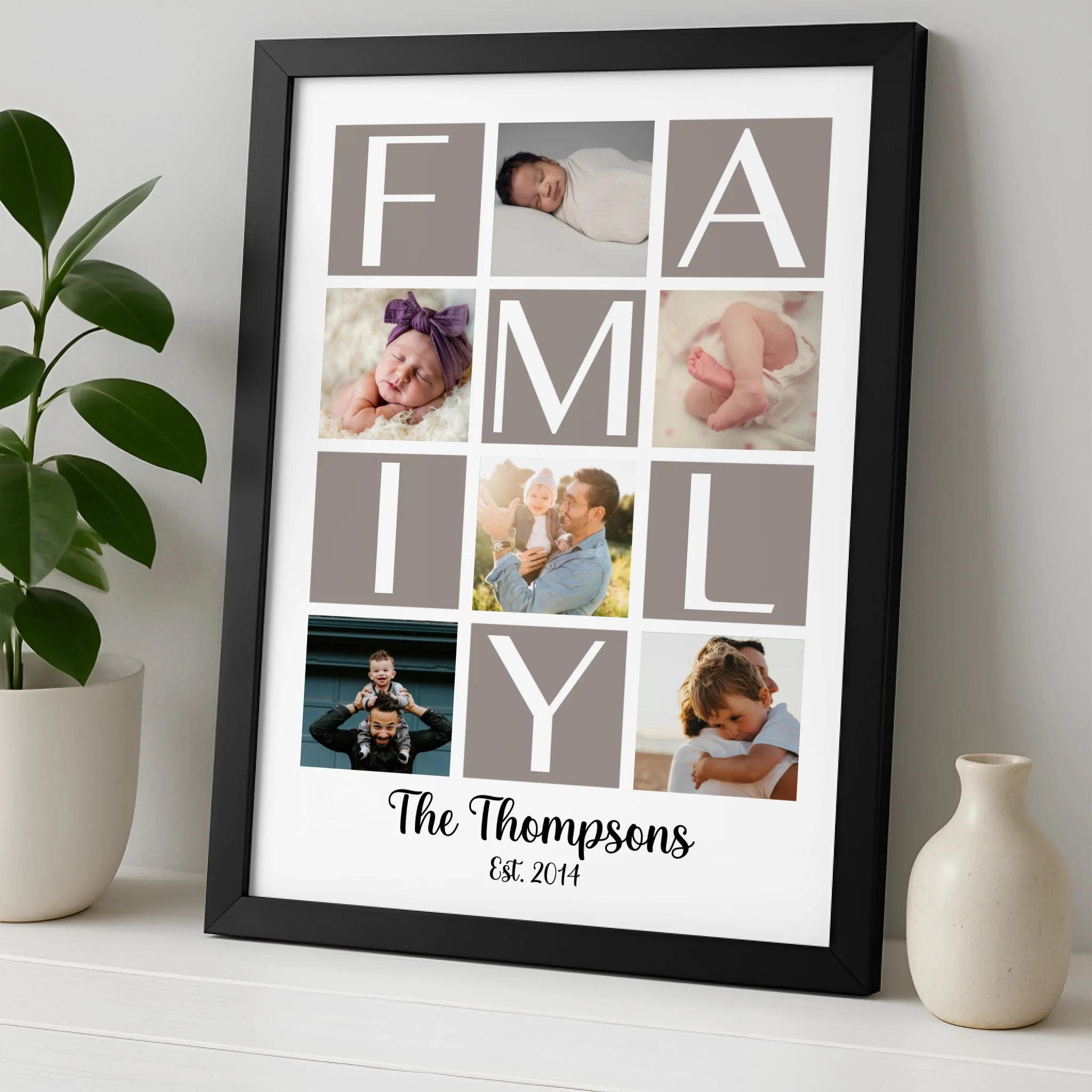 Personalised Family Photo Collage Print – Custom 6 Photo Design – A4/A3 Framed Gift for Mum, Dad, Grandparents or Home Décor